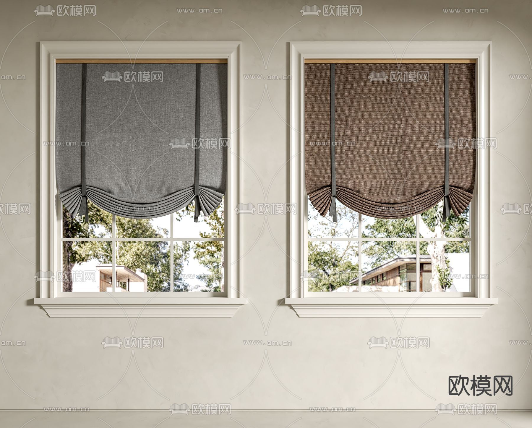 简欧罗马帘 窗帘su模型