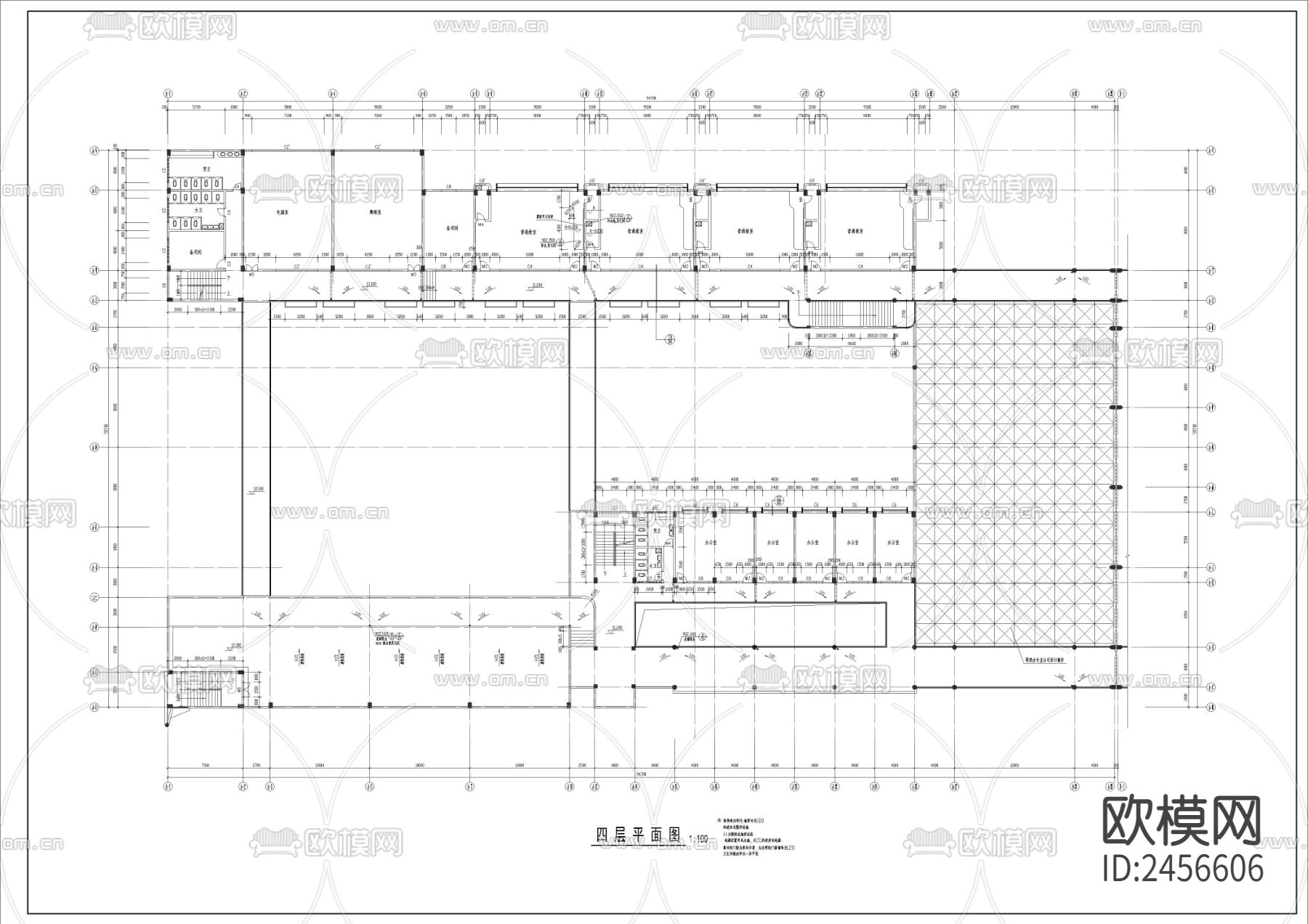 中学教学楼全套建筑CAD施工图下载（渲染图7）