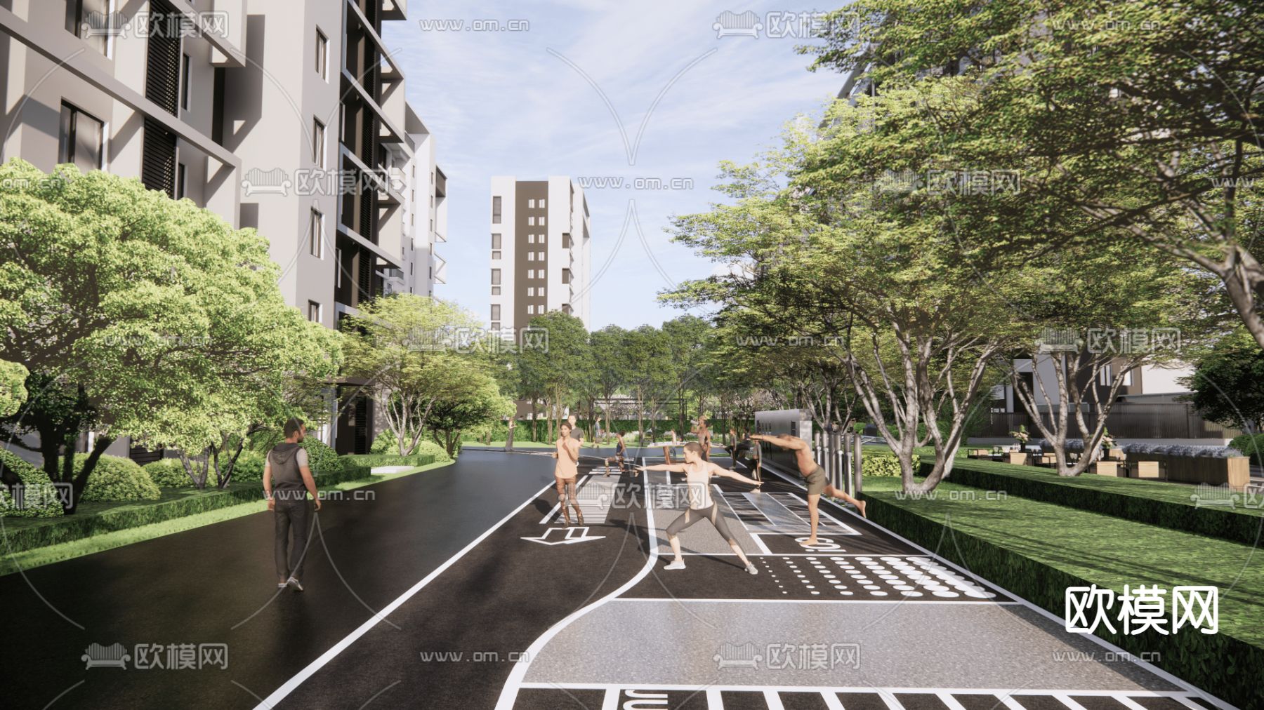 现代居住区鸟瞰su模型下载（渲染图4）