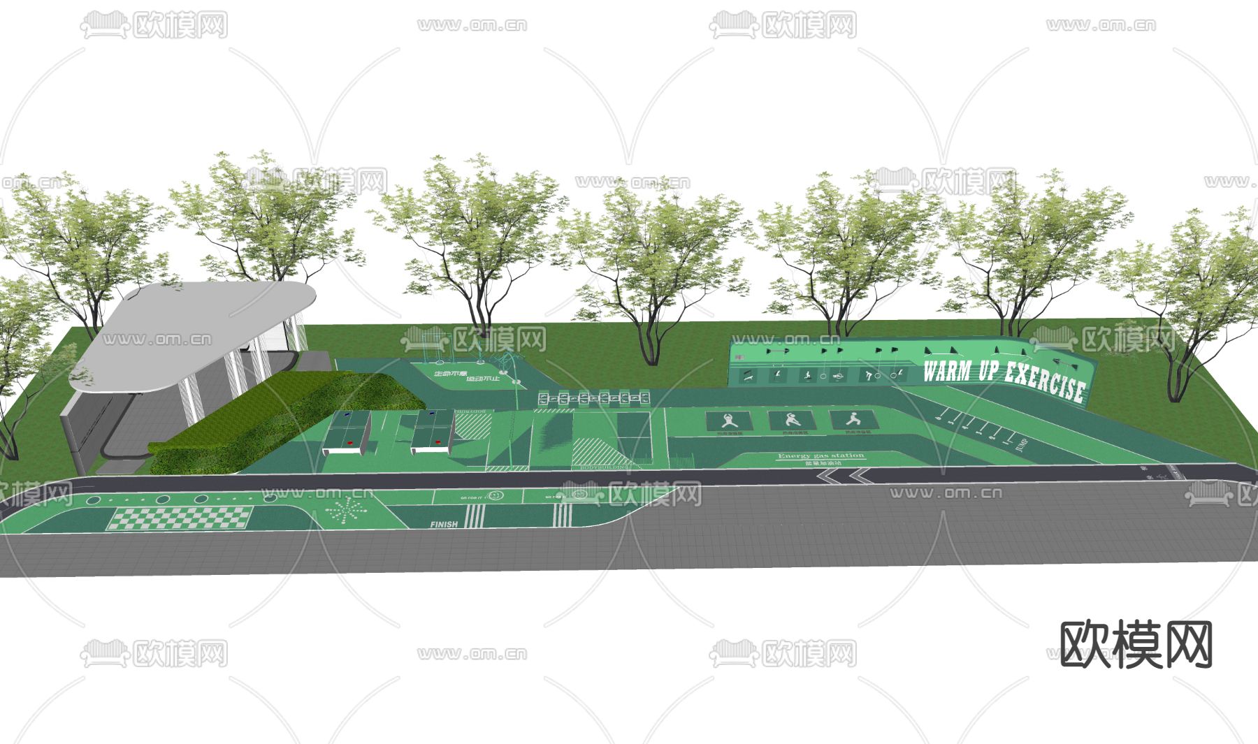 现代运动健身区 消防登高面su模型下载（渲染图4）