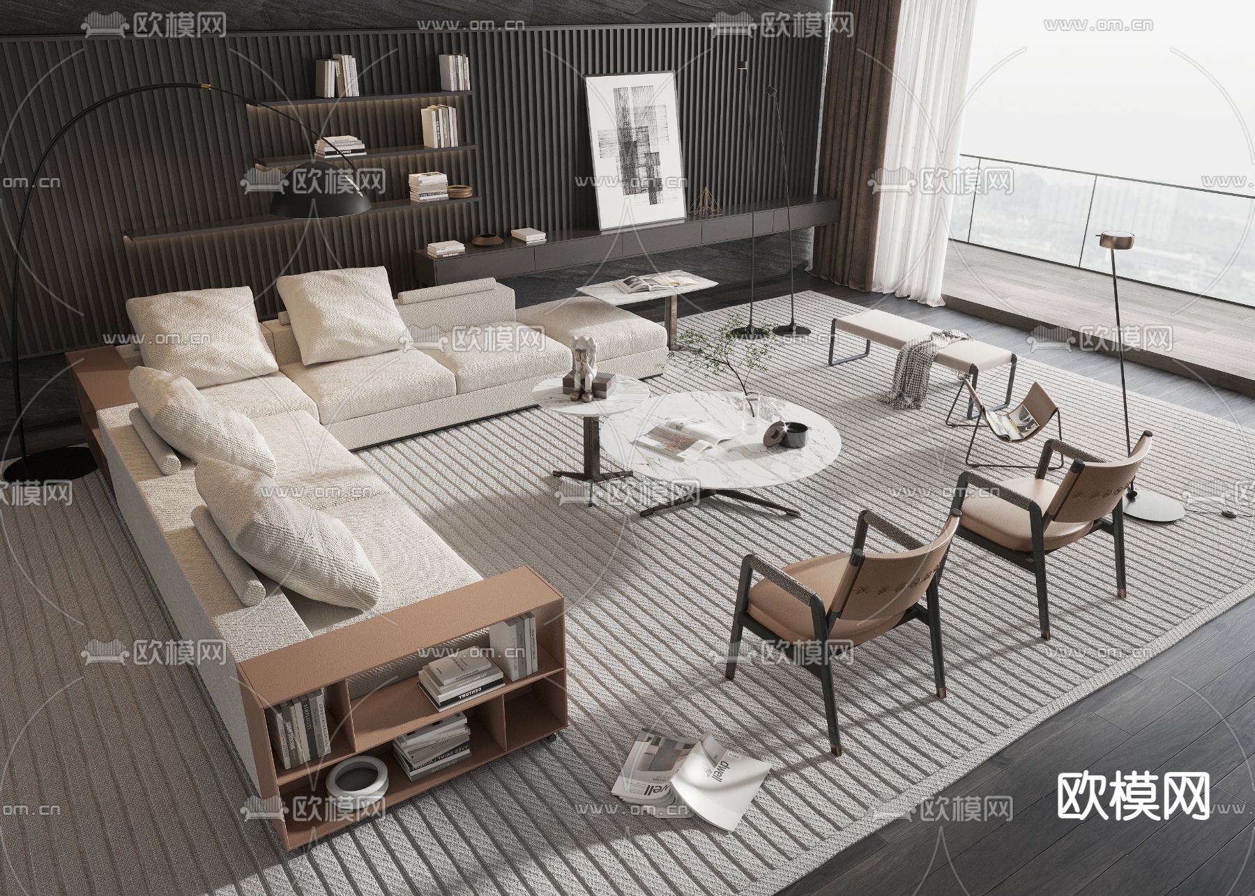 Flexform 组合沙发su模型下载（渲染图1）