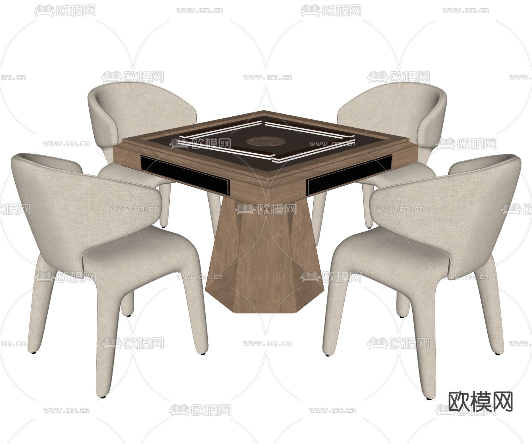 侘寂风麻将桌椅 娱乐桌椅su模型下载（渲染图2）