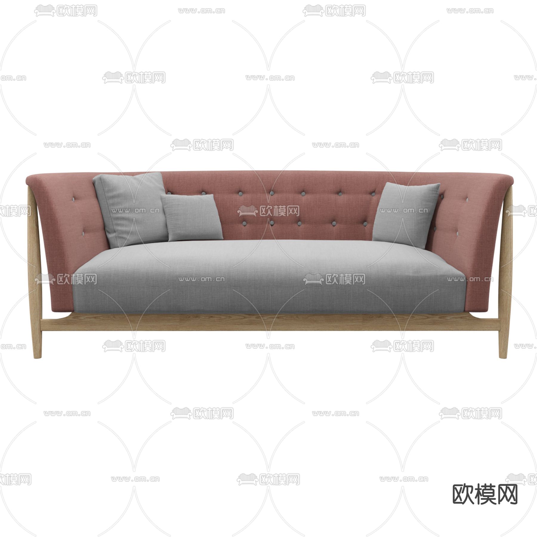 北欧简约实木布艺双人沙发免费3d模型下载