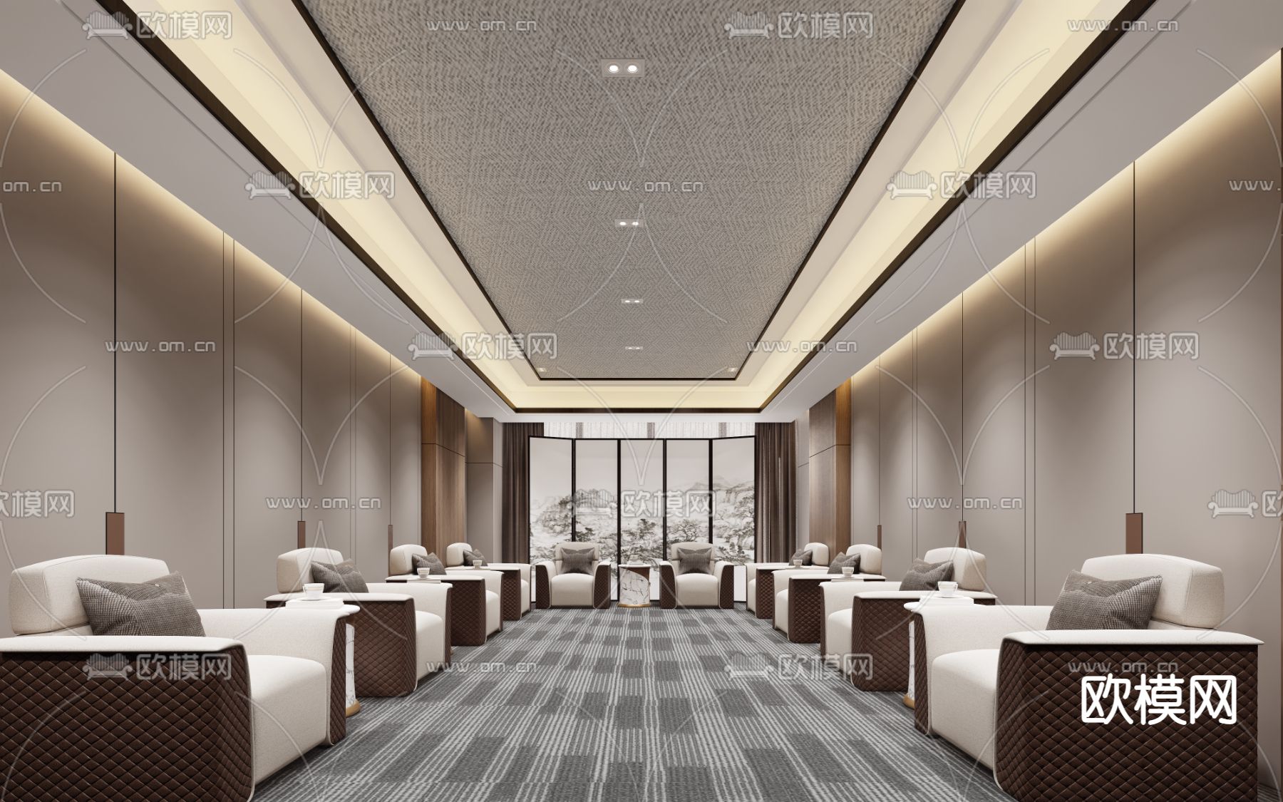 新中式贵宾 接待室3d模型下载