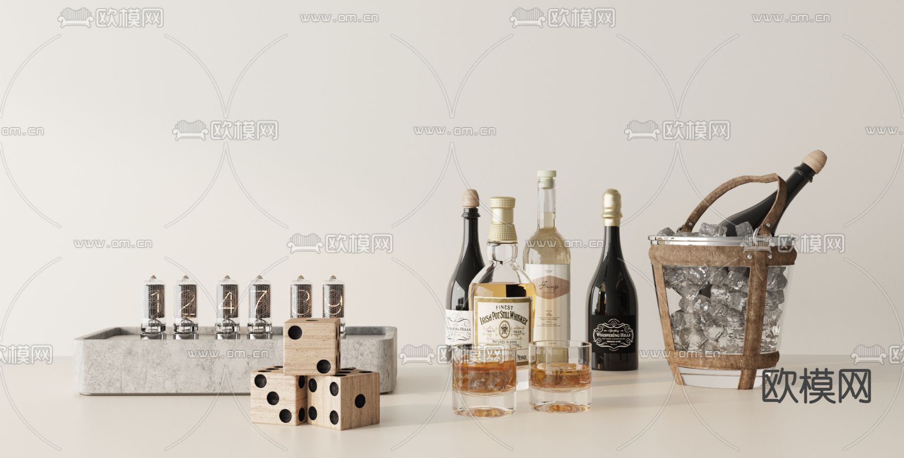 洋酒酒水 冰桶摆件3d模型下载