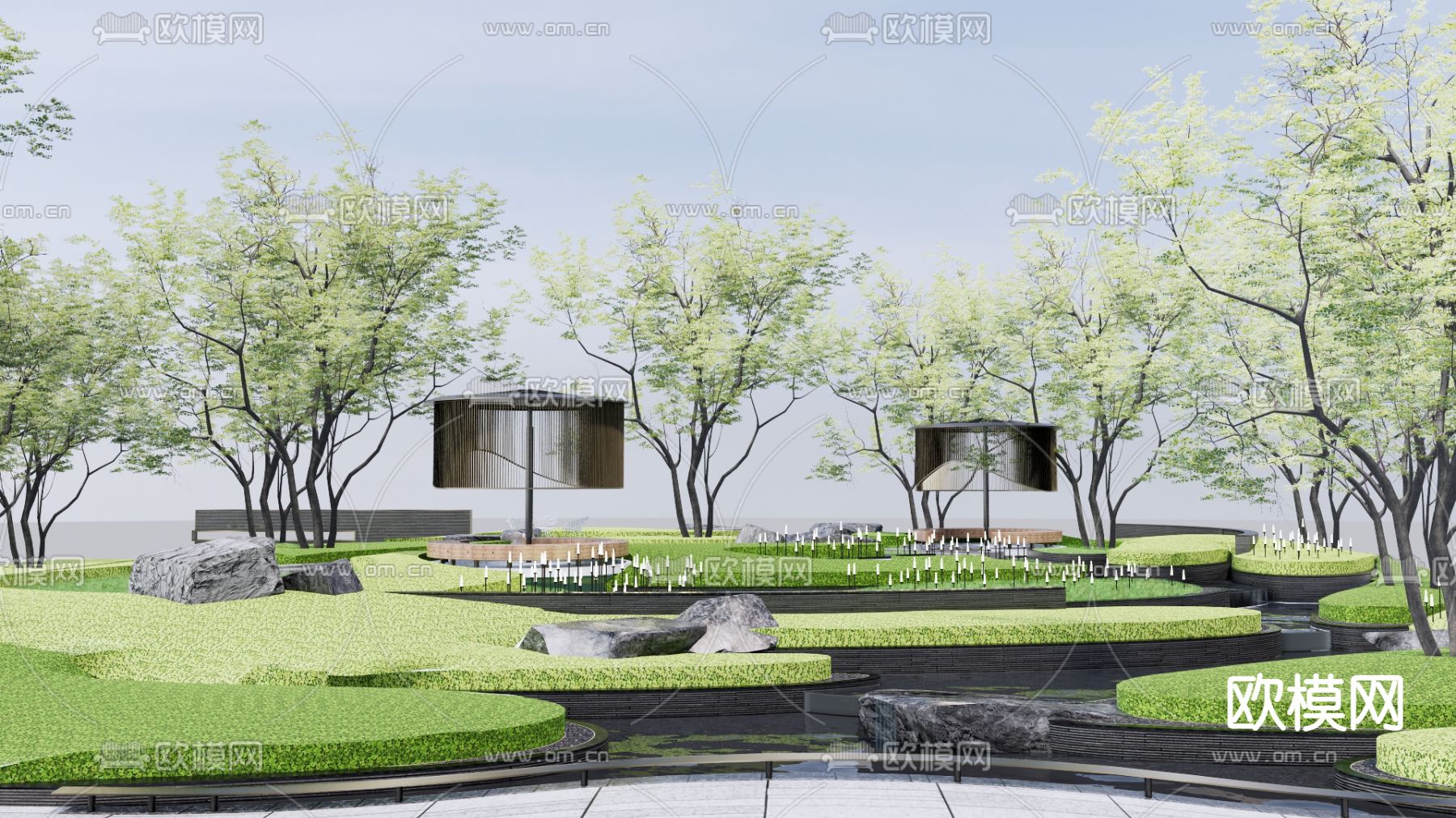 现代公园廊架景观su模型下载_ID12278565_sketchup模型下载-欧模网