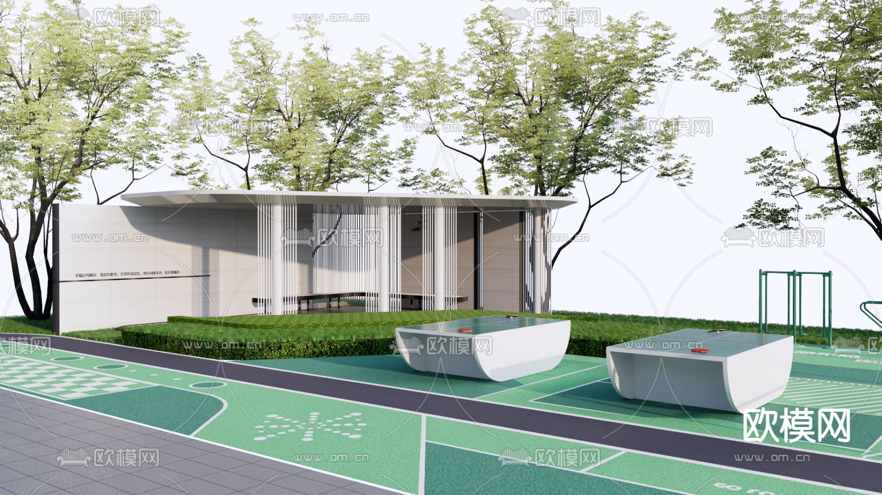 现代运动健身区 消防登高面su模型下载（渲染图1）