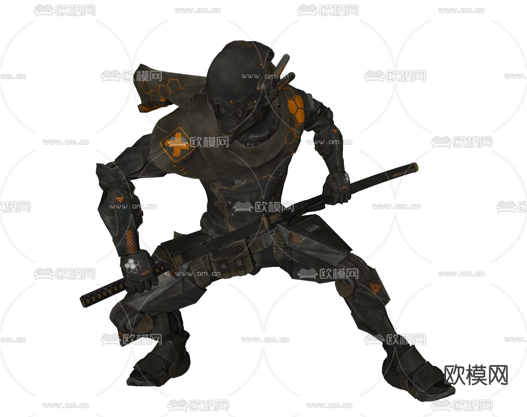 赛博机器刀客 手办su模型下载（渲染图3）