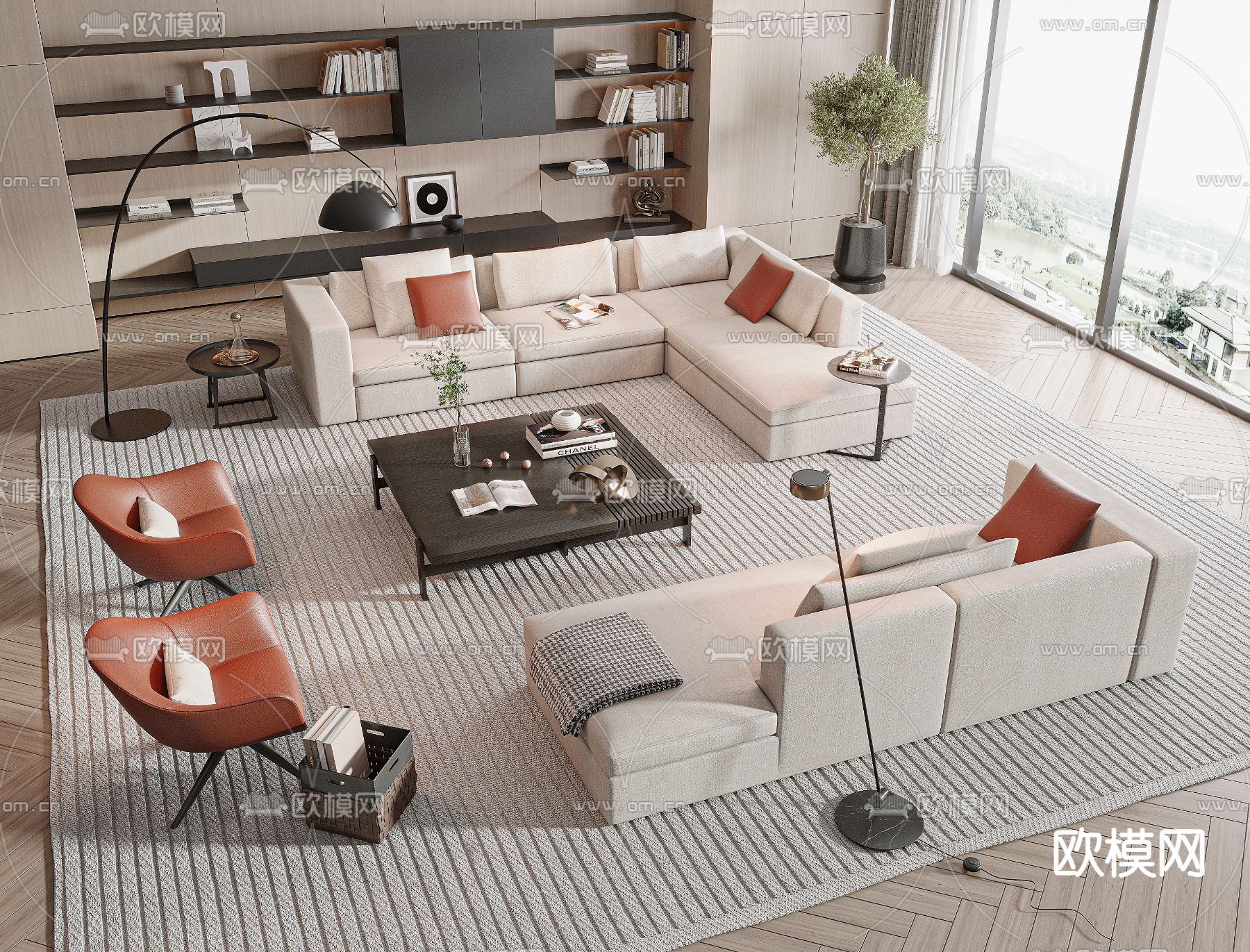 Poliform  沙发茶几组合su模型下载（渲染图1）