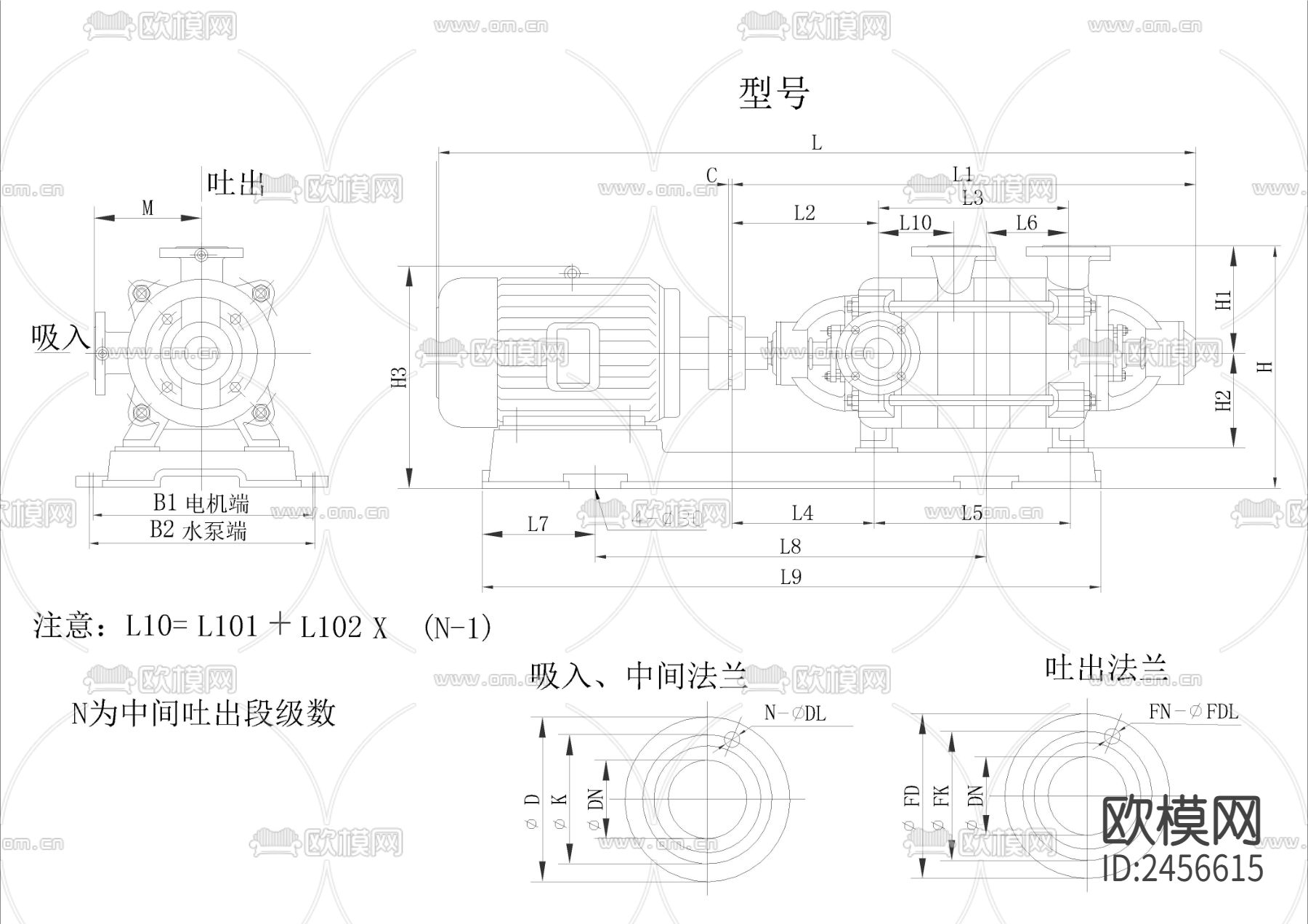 水泵CAD施工图下载（渲染图4）
