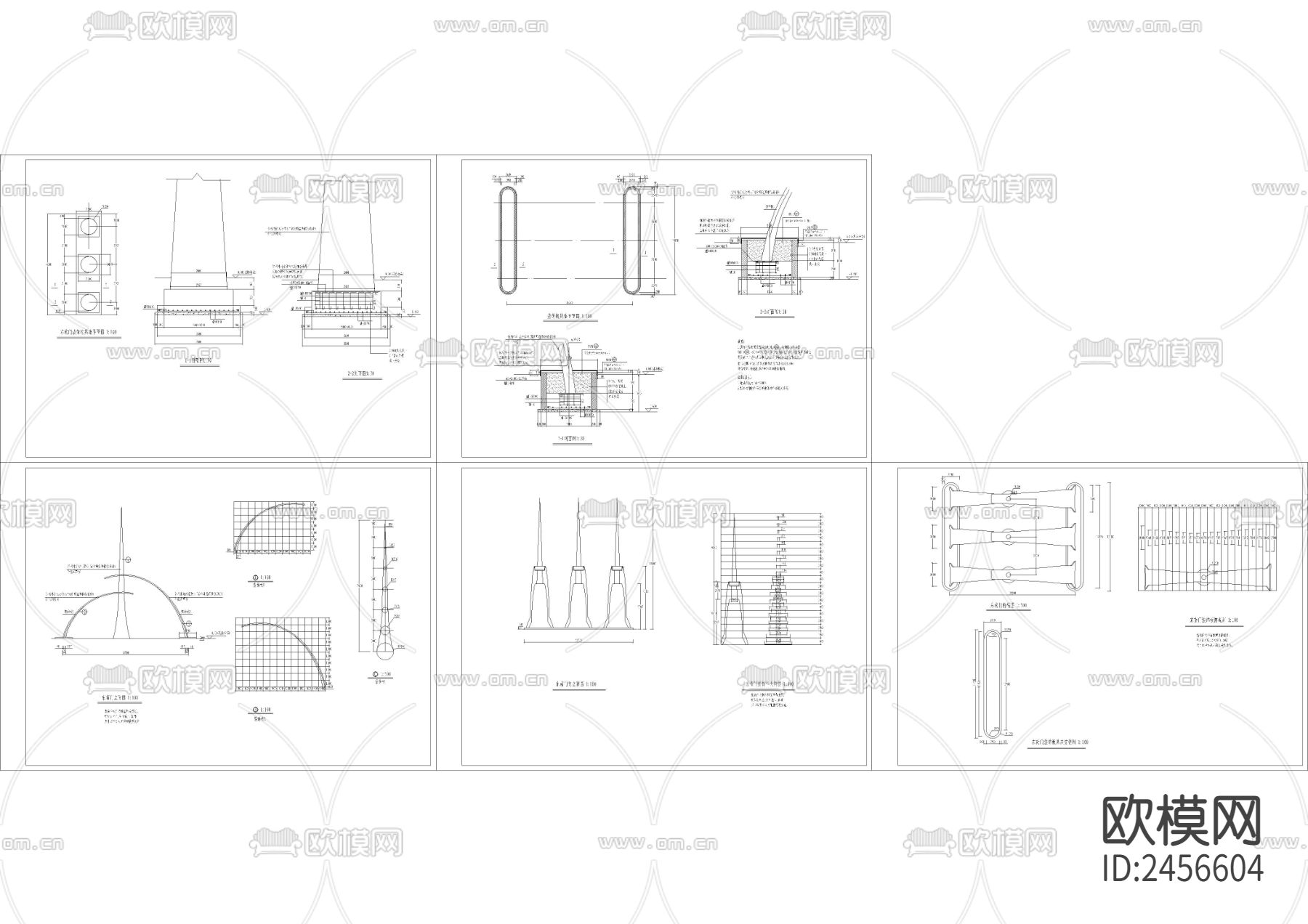 大门建筑结构cad平面图下载（渲染图1）
