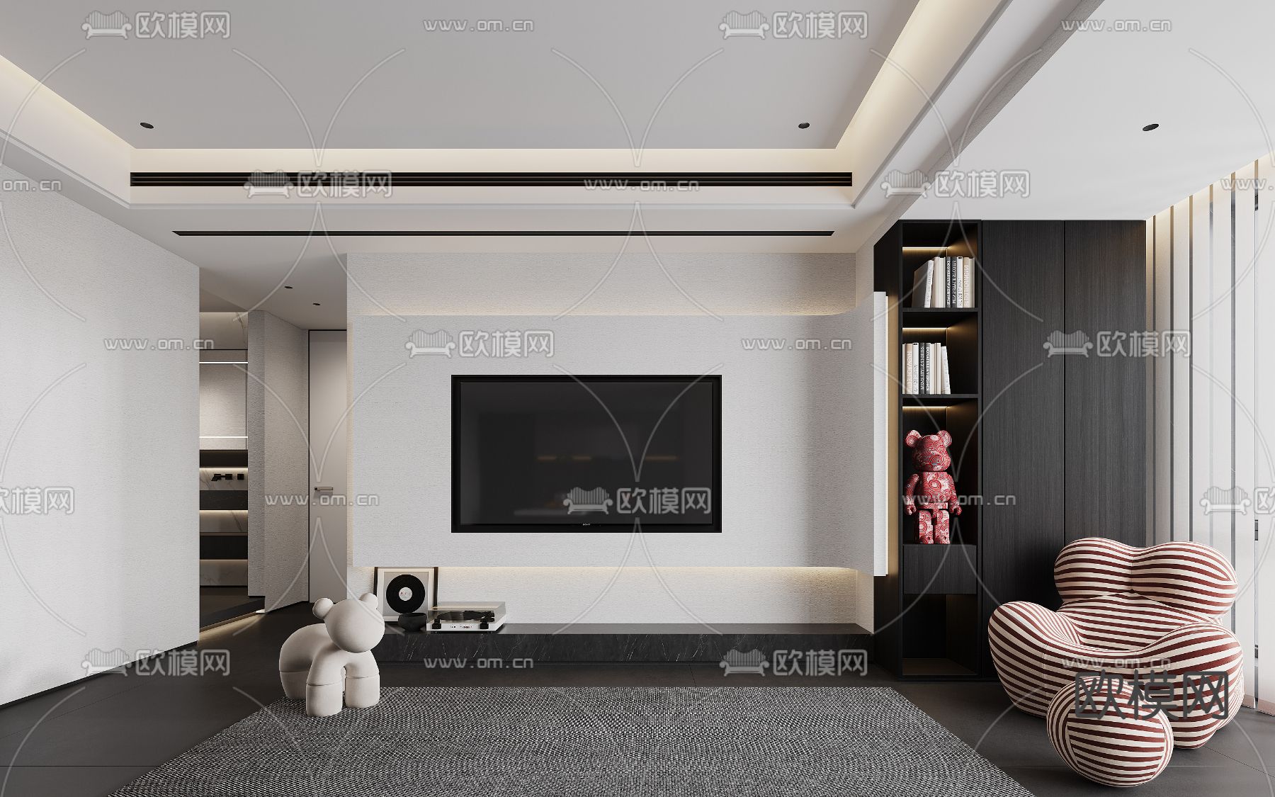 暗黑风客厅餐厅3d模型下载（渲染图2）