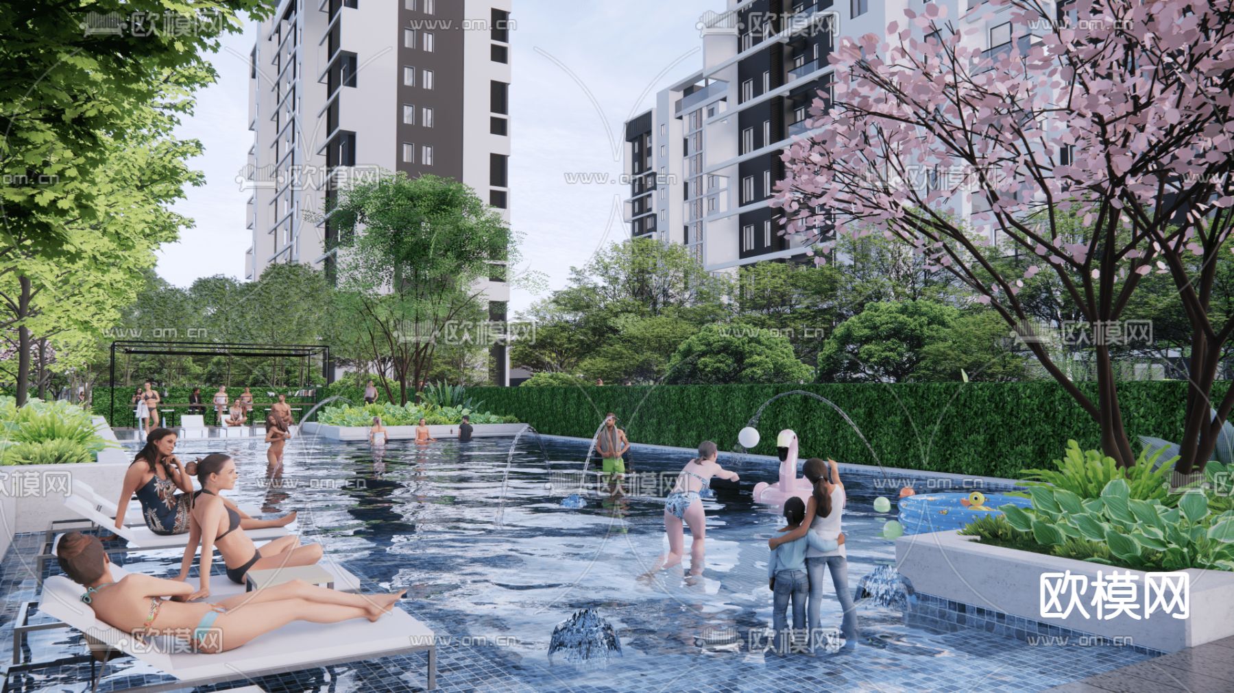 现代居住区鸟瞰su模型下载（渲染图9）