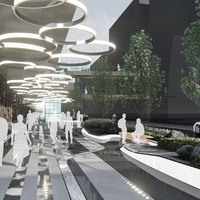  现代商业街 步行街su模型 