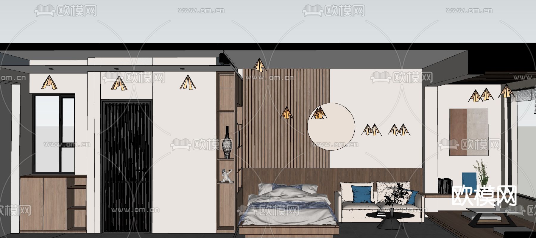 现代单身公寓su模型下载（渲染图2）