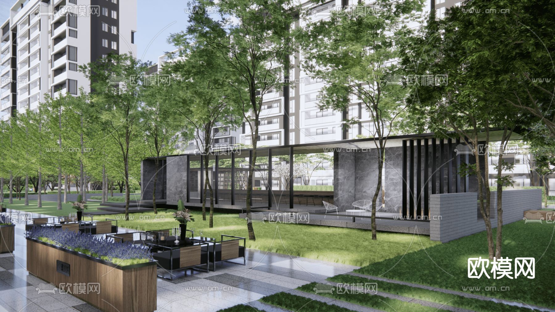 现代居住区鸟瞰su模型下载（渲染图7）