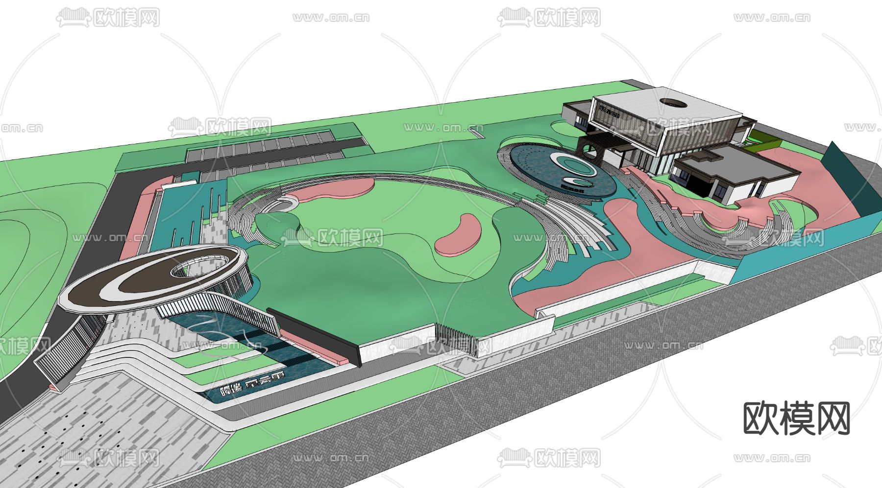 现代示范区景观su模型下载（渲染图3）