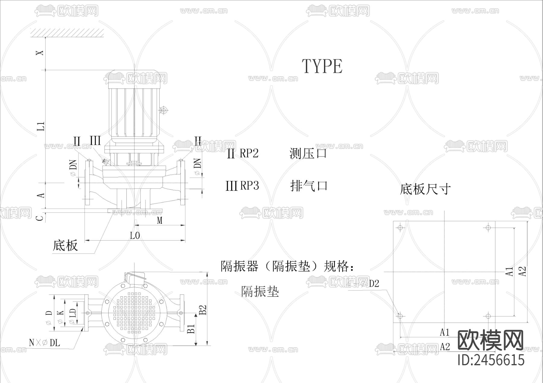水泵CAD施工图下载（渲染图3）