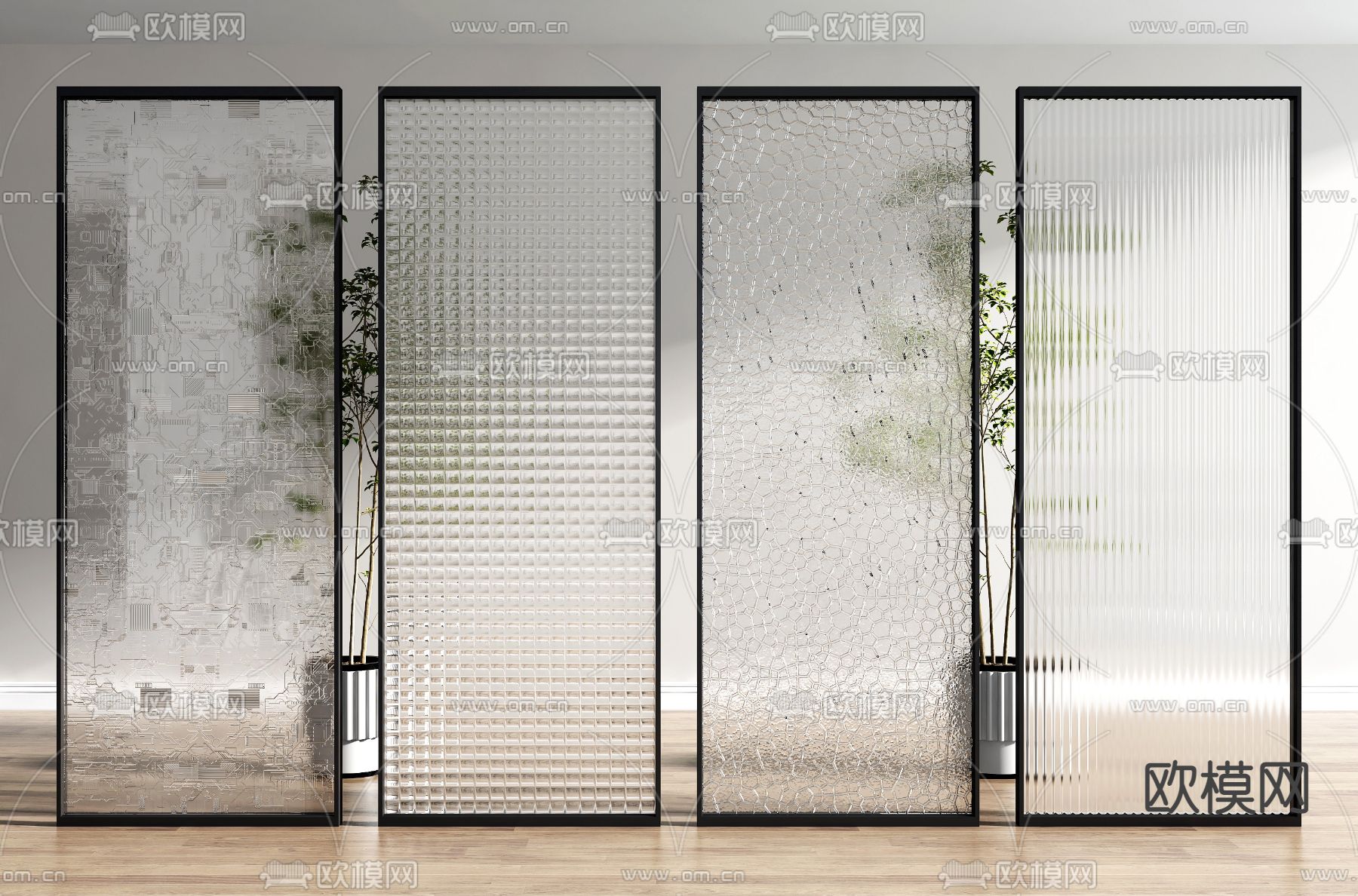 现代玻璃屏风隔断su模型下载（渲染图1）