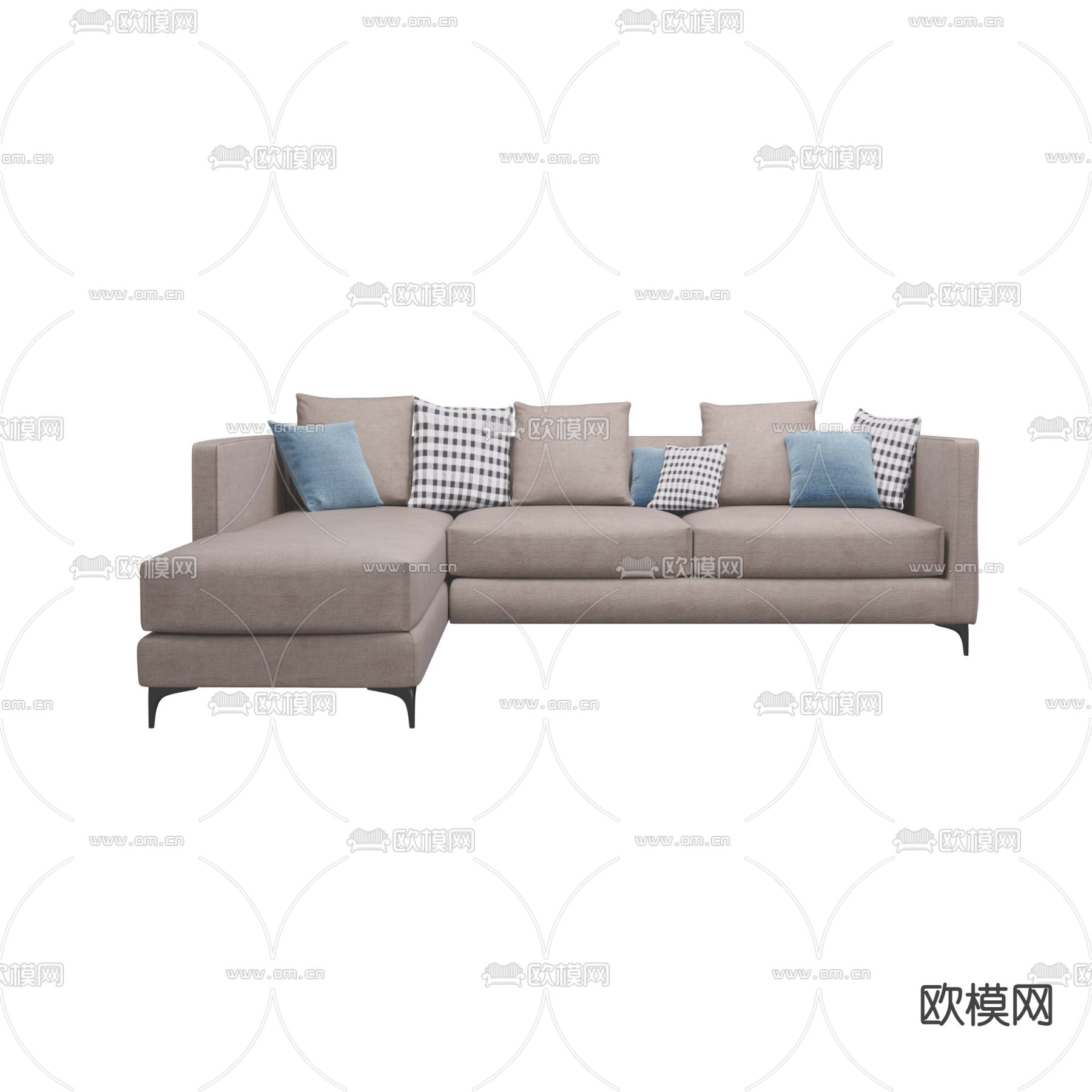 现代简约布艺转角多人沙发免费3d模型下载