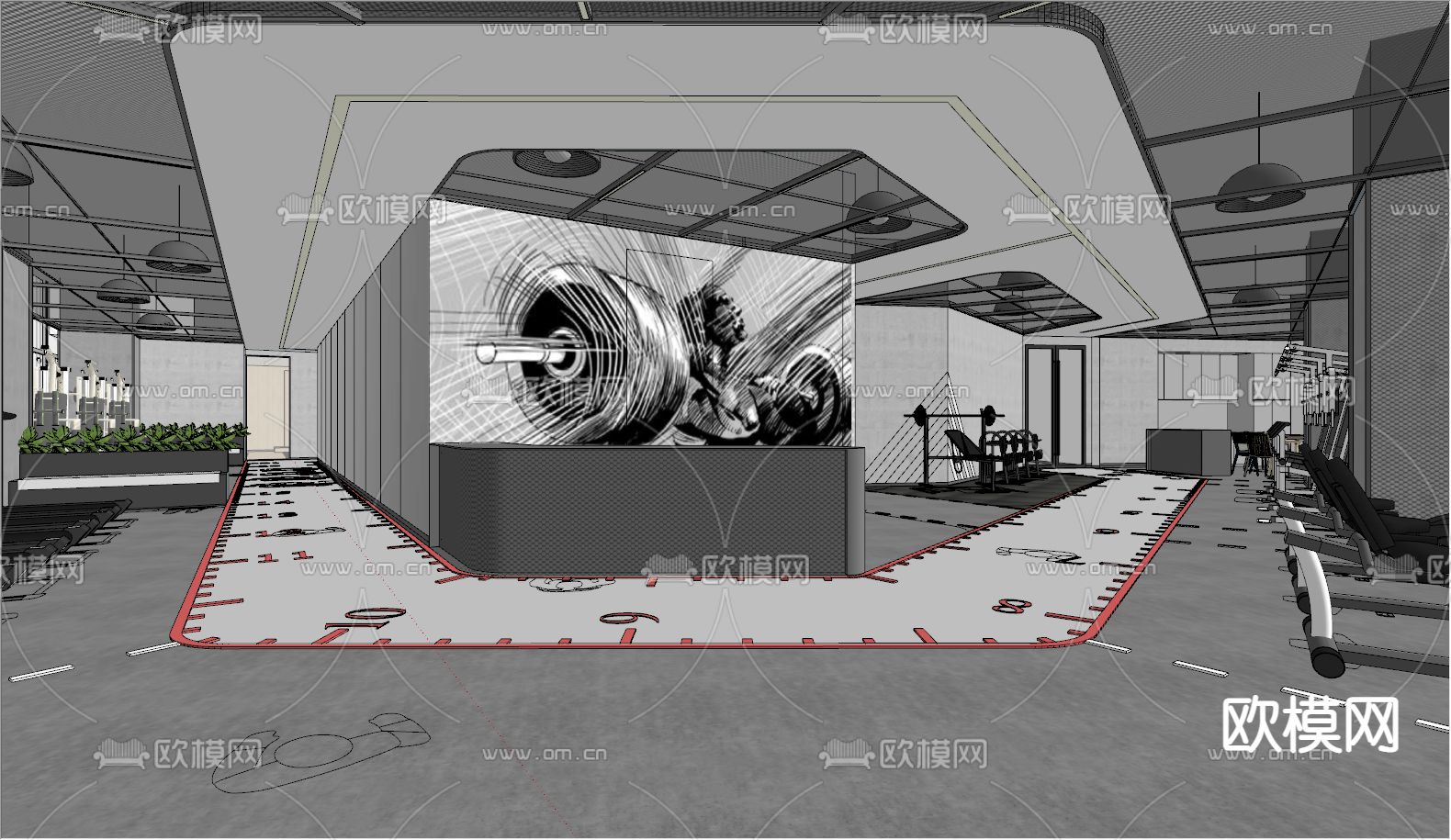 工业风健身房su模型下载（渲染图3）