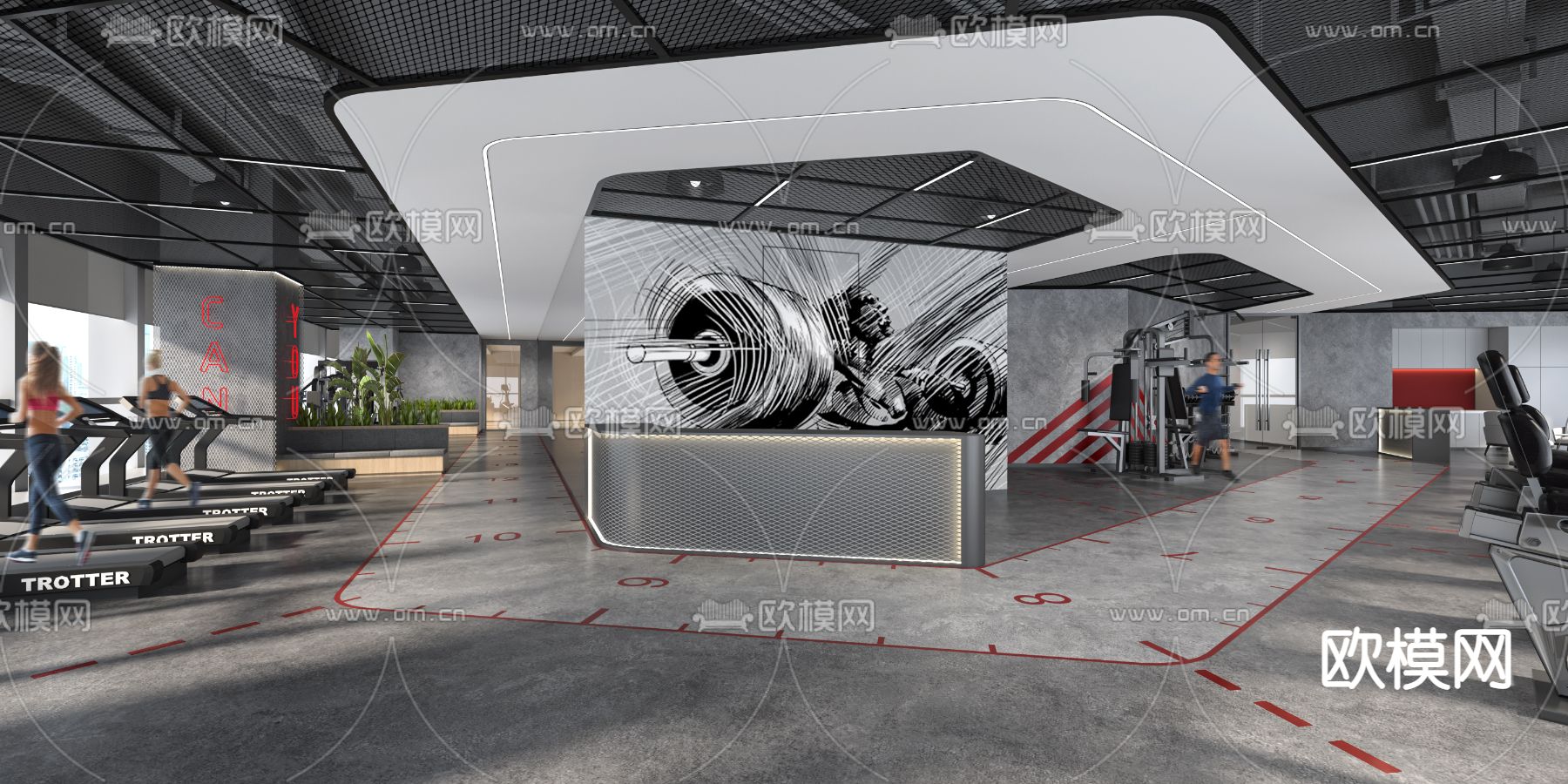 工业风健身房su模型下载（渲染图1）