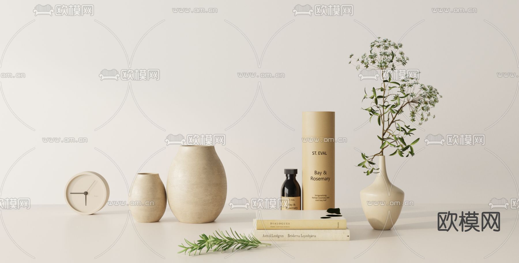 书籍绿植 花瓶花艺摆件3d模型下载