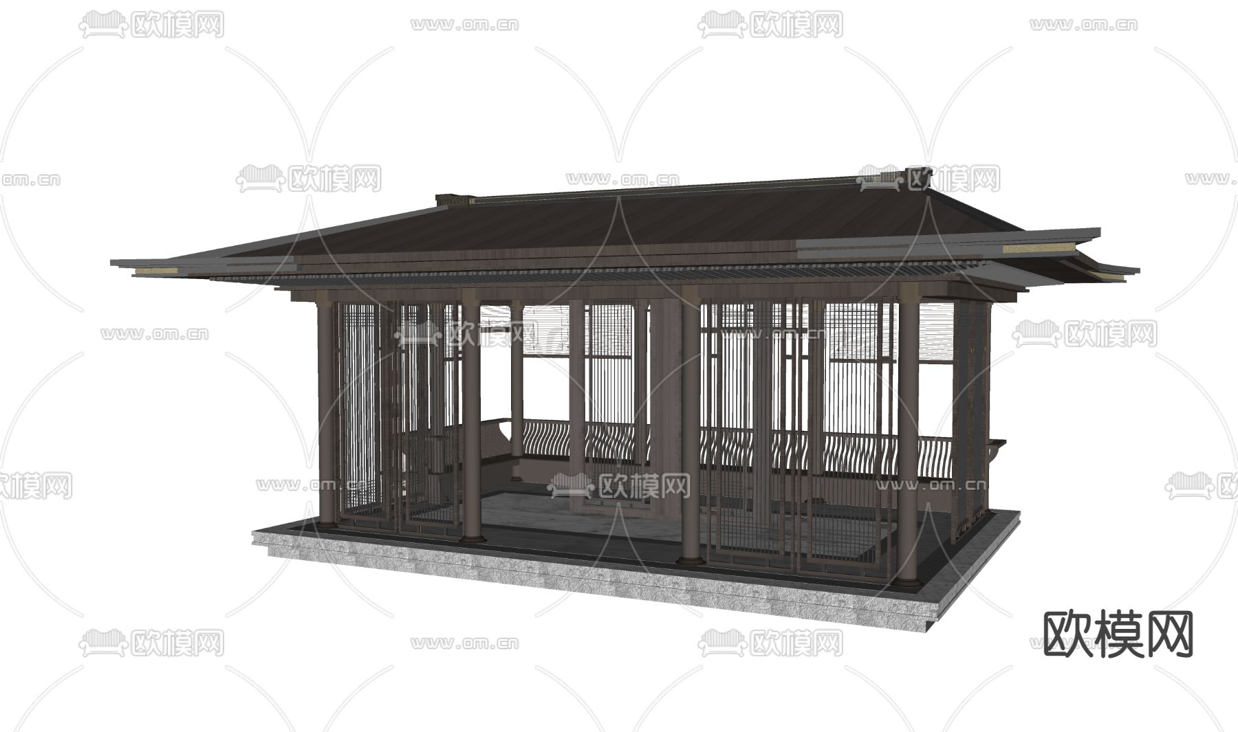 中式廊架 亭子 凉亭su模型下载（渲染图2）