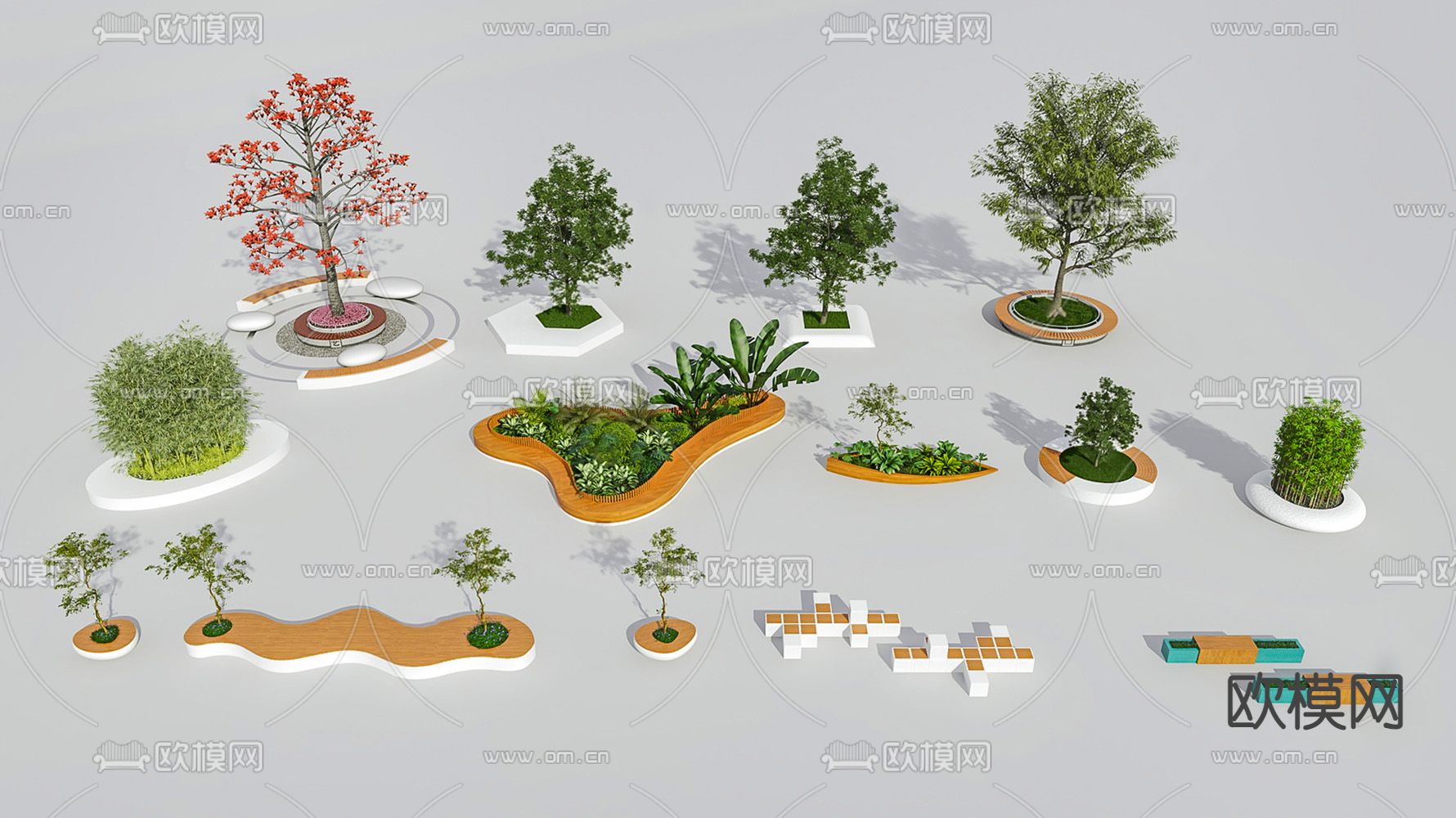 景观树池 公共坐凳su模型下载（渲染图1）