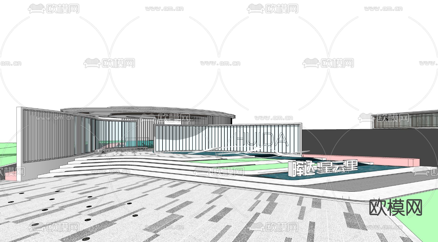 现代示范区景观su模型下载（渲染图8）