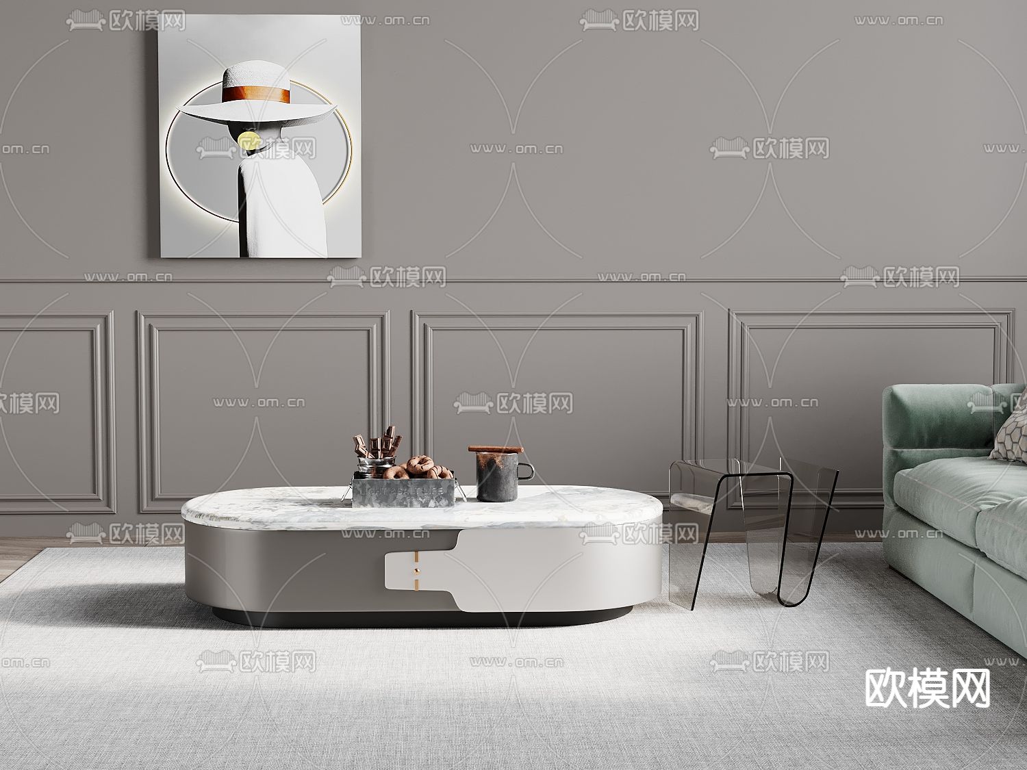 大理石茶几3d模型下载