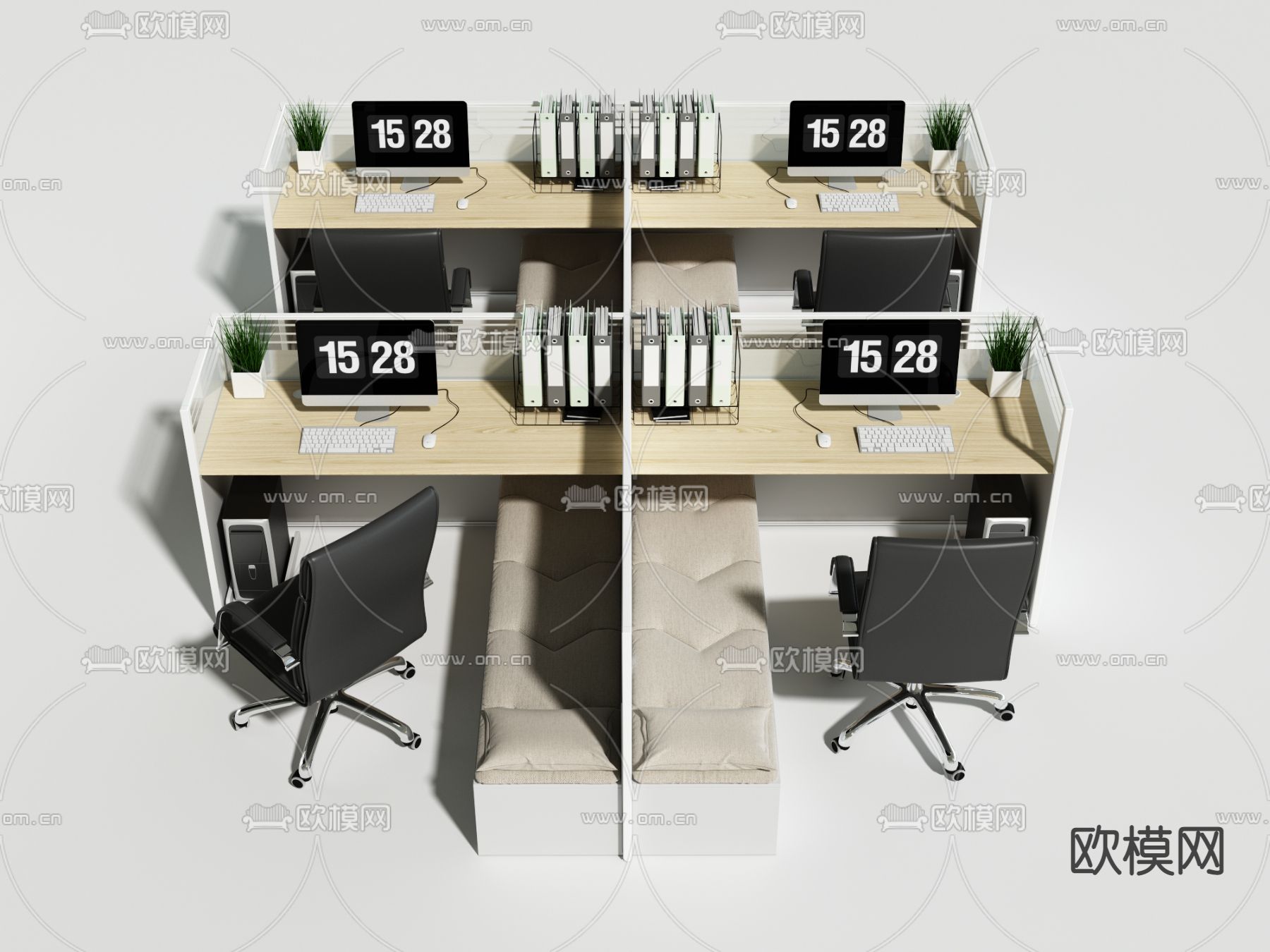 办公桌 卡位 午睡床柜 公共办公桌3d模型下载（渲染图2）