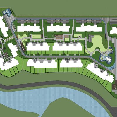  小区住宅楼鸟瞰su模型 