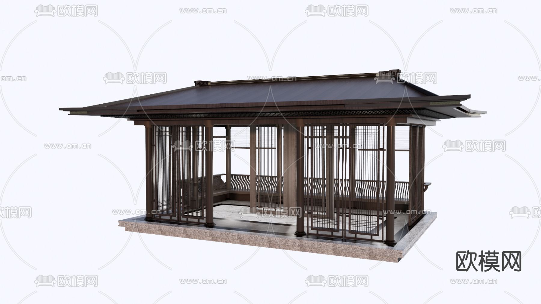 中式廊架 亭子 凉亭su模型下载（渲染图1）