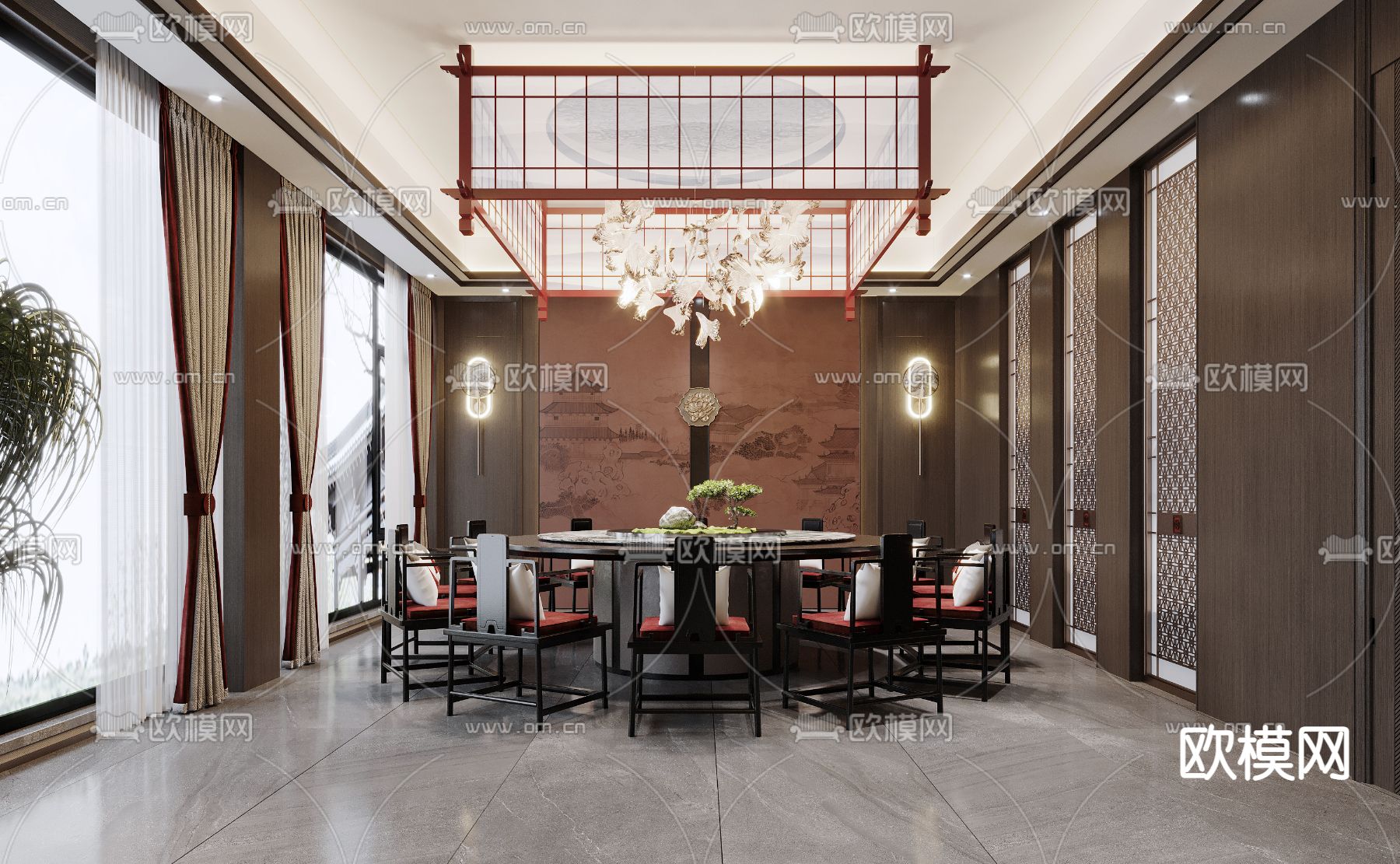 中餐厅包间 包厢 包房3d模型下载（渲染图1）