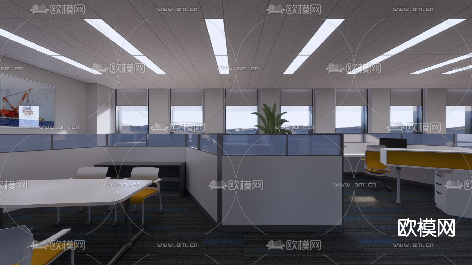 敞开式办公区 办公室su模型