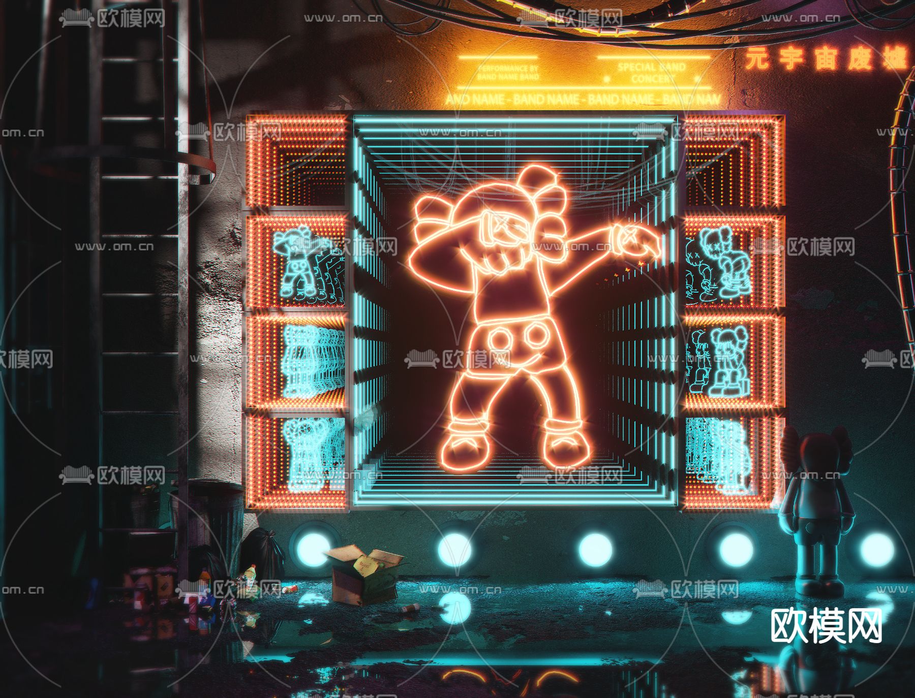 Kaws霓虹灯 装饰灯su模型下载（渲染图1）