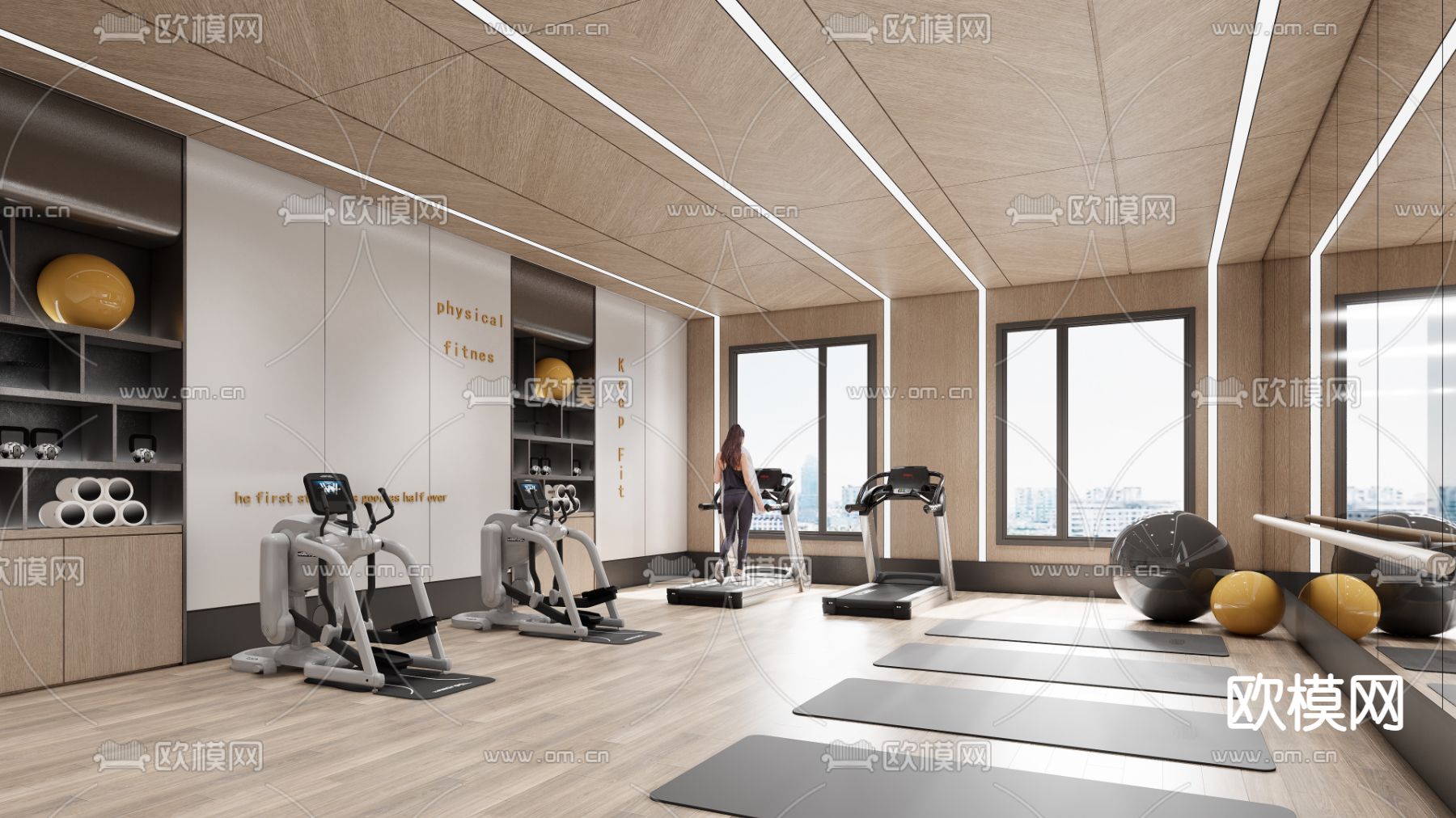 健身房 瑜伽室su模型下载（渲染图1）