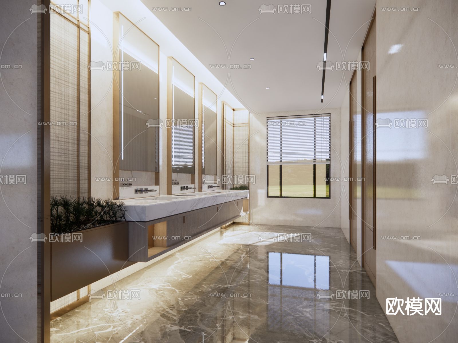 公共卫生间 洗手间su模型下载（渲染图1）