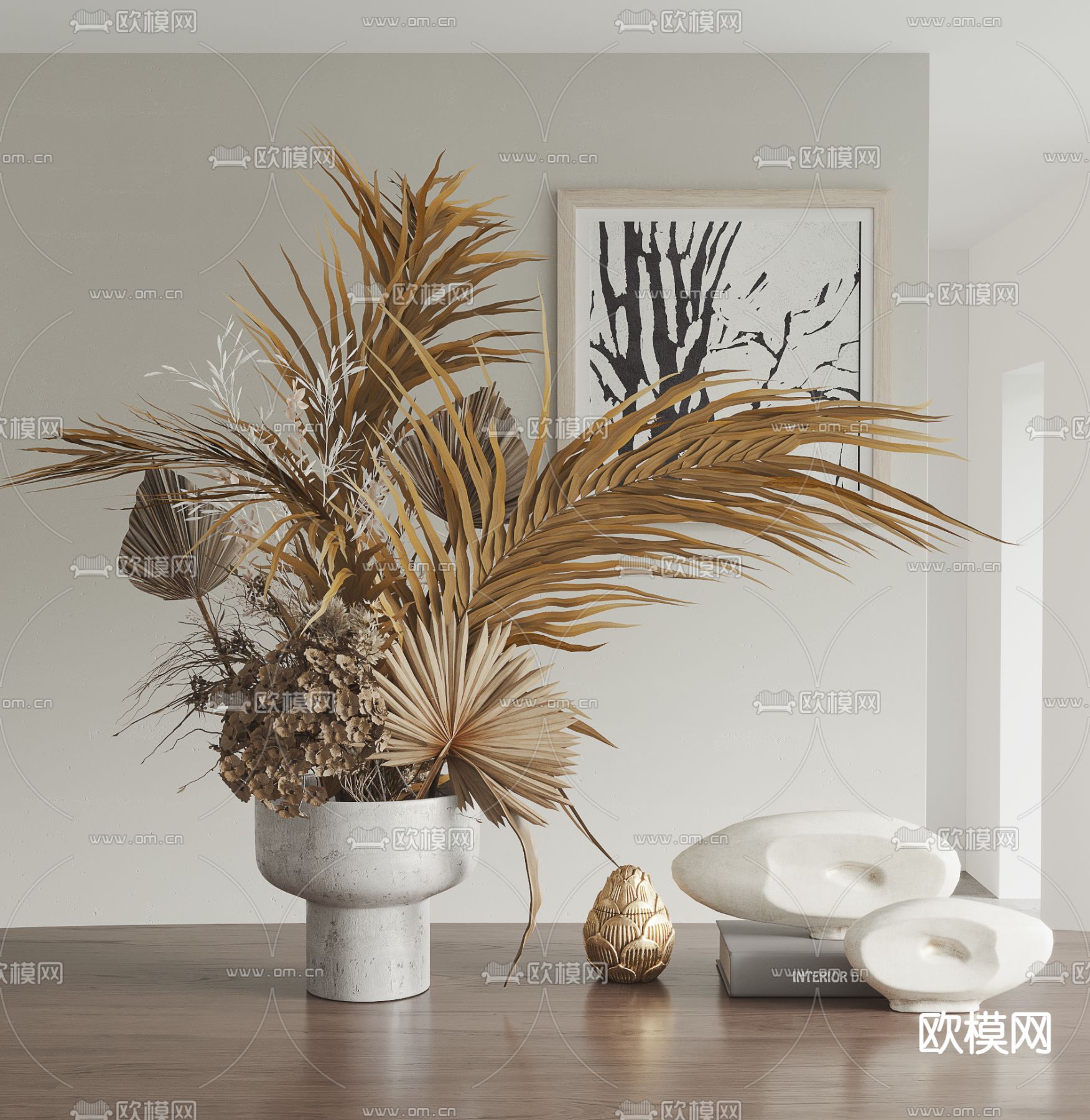 干花 花瓶 花艺插花3d模型下载_ID12284966_3dmax免费模型-欧模网