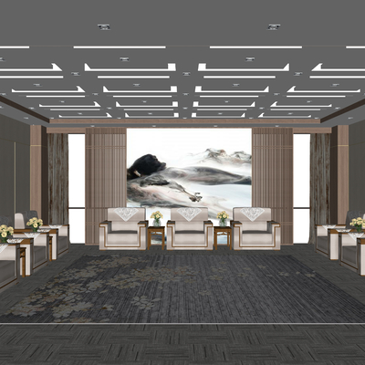  新中式贵宾接待室 会客室su模型 