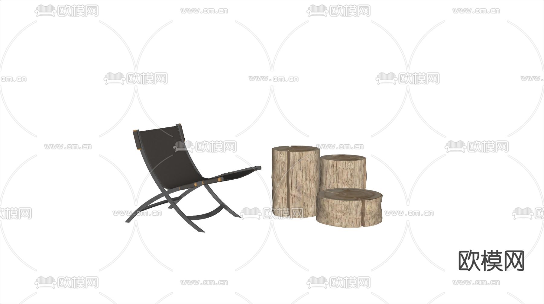 现代户外休闲椅 折叠椅su模型下载（渲染图2）