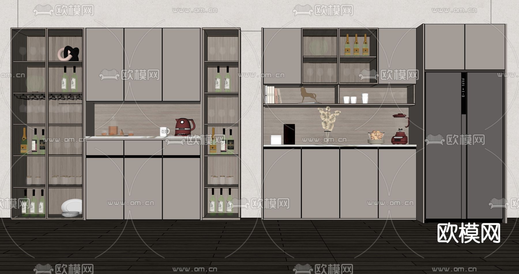 现代酒柜su模型下载（渲染图2）
