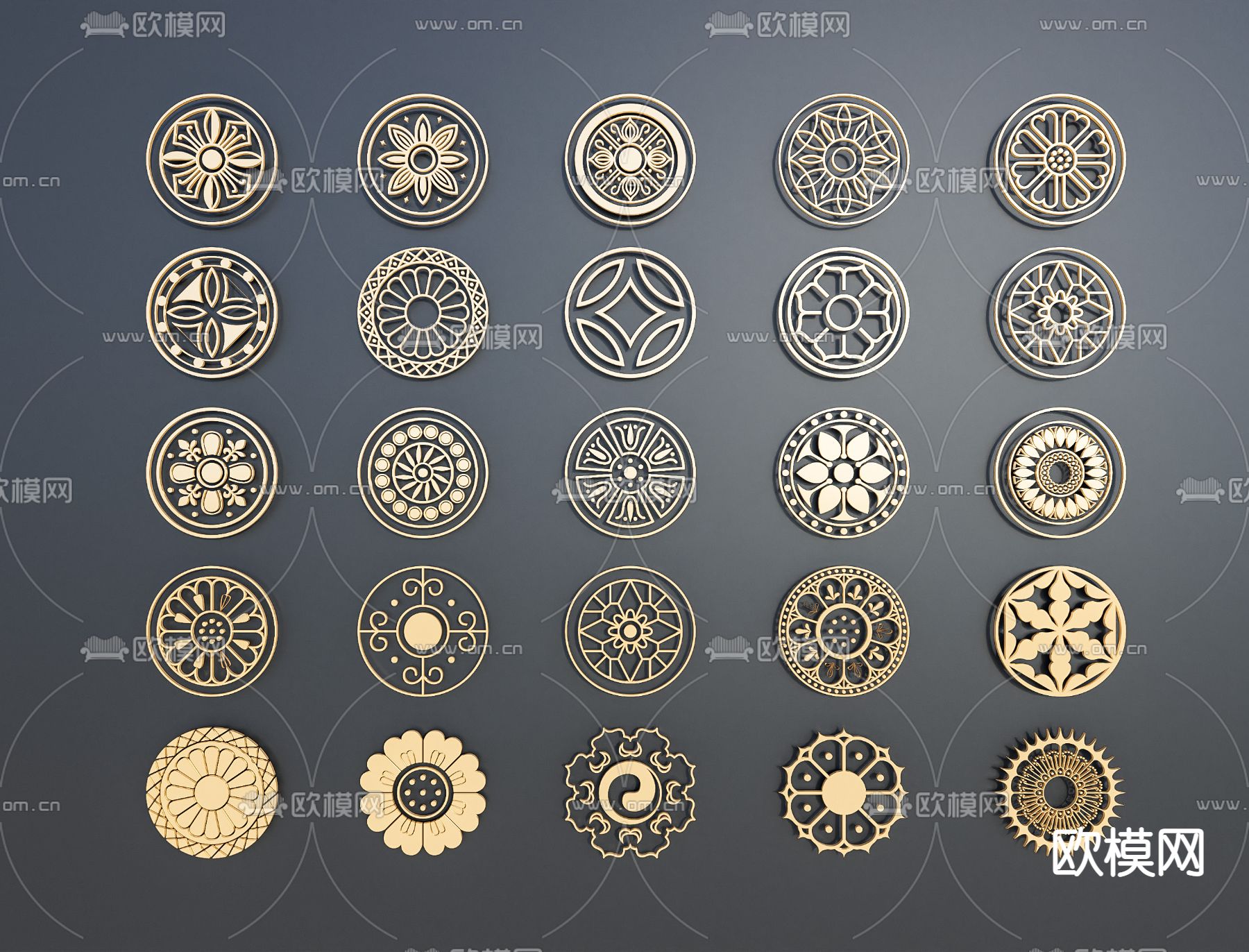 中式圆形花格 窗花 雕花su模型下载（渲染图1）