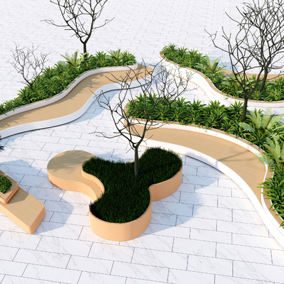  现代景观树池 景观座椅su模型 
