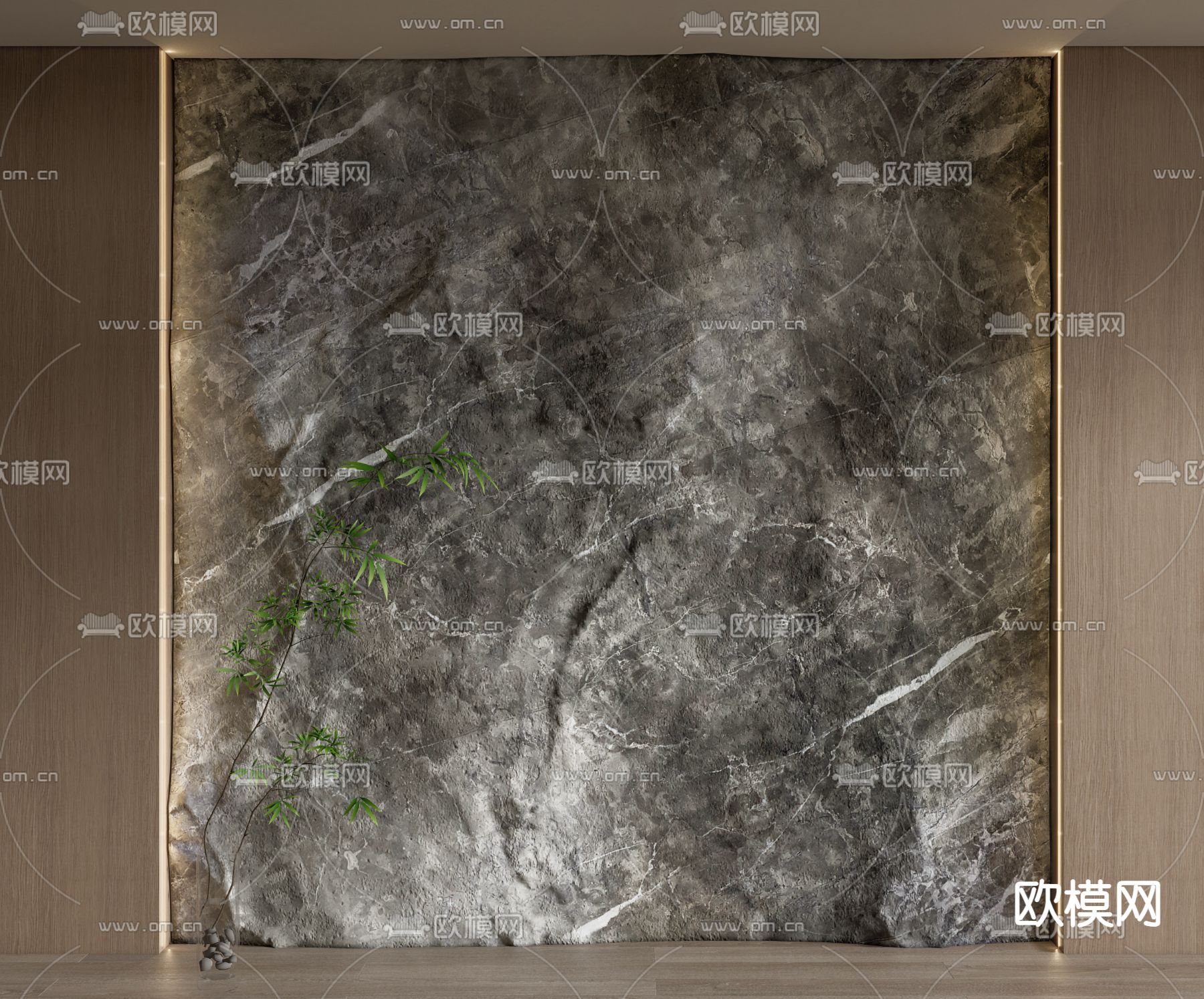现代毛石背景墙su模型