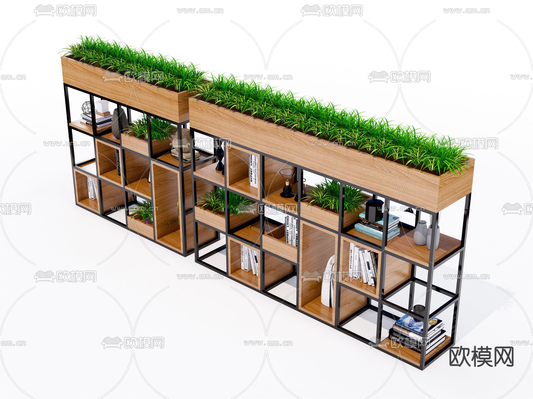 现代矮柜书架 花槽隔断su模型下载（渲染图2）