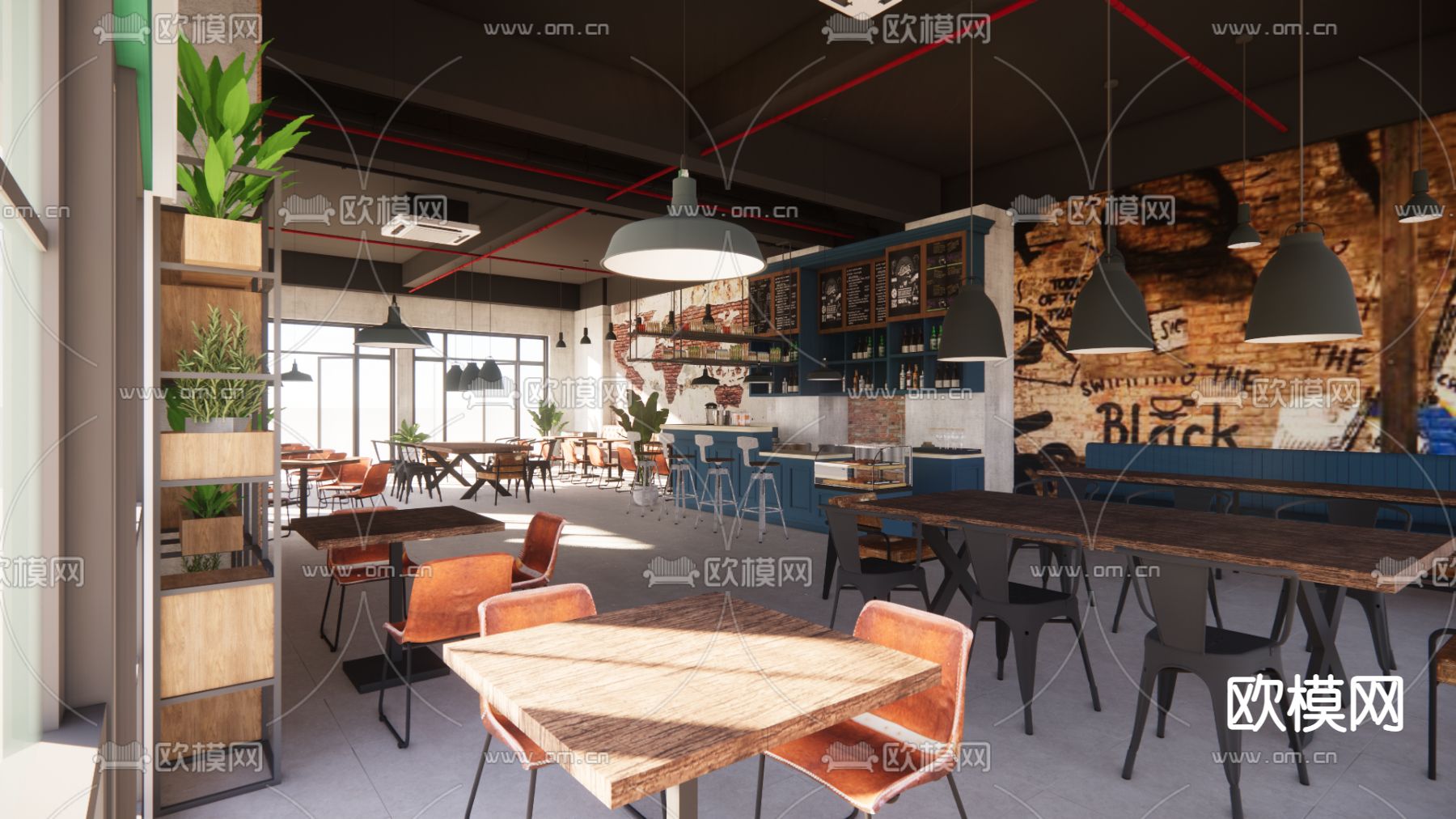 工业风咖啡厅su模型下载（渲染图1）