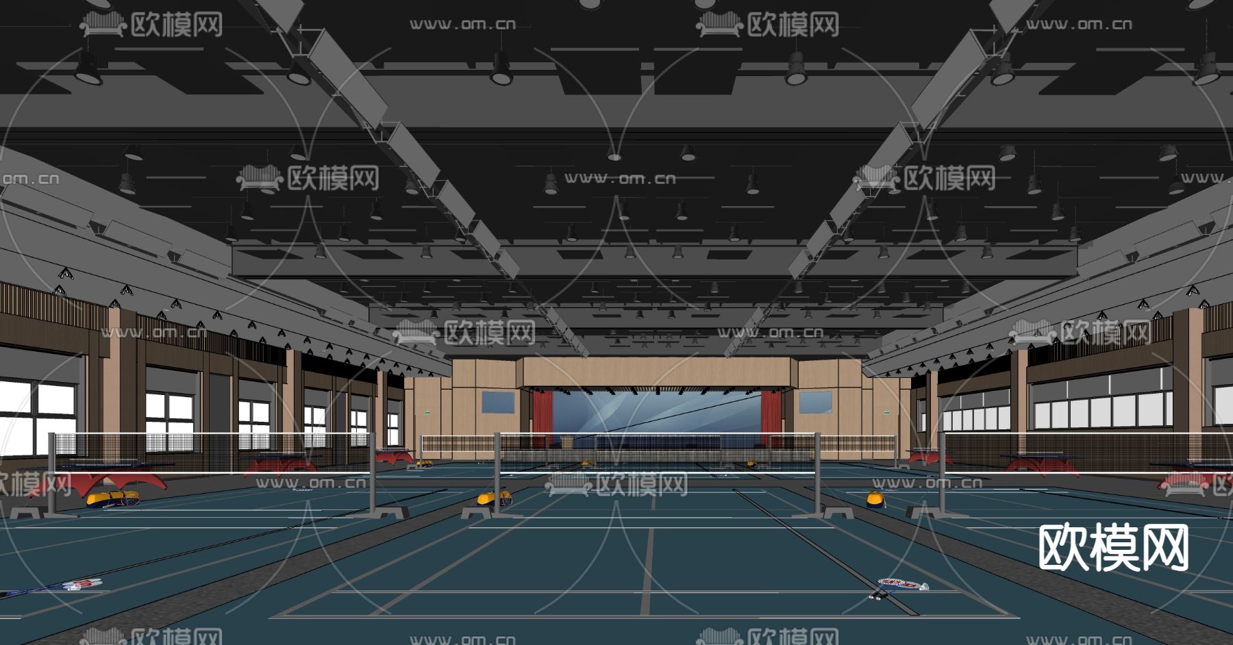 羽毛球场 球馆su模型下载（渲染图2）