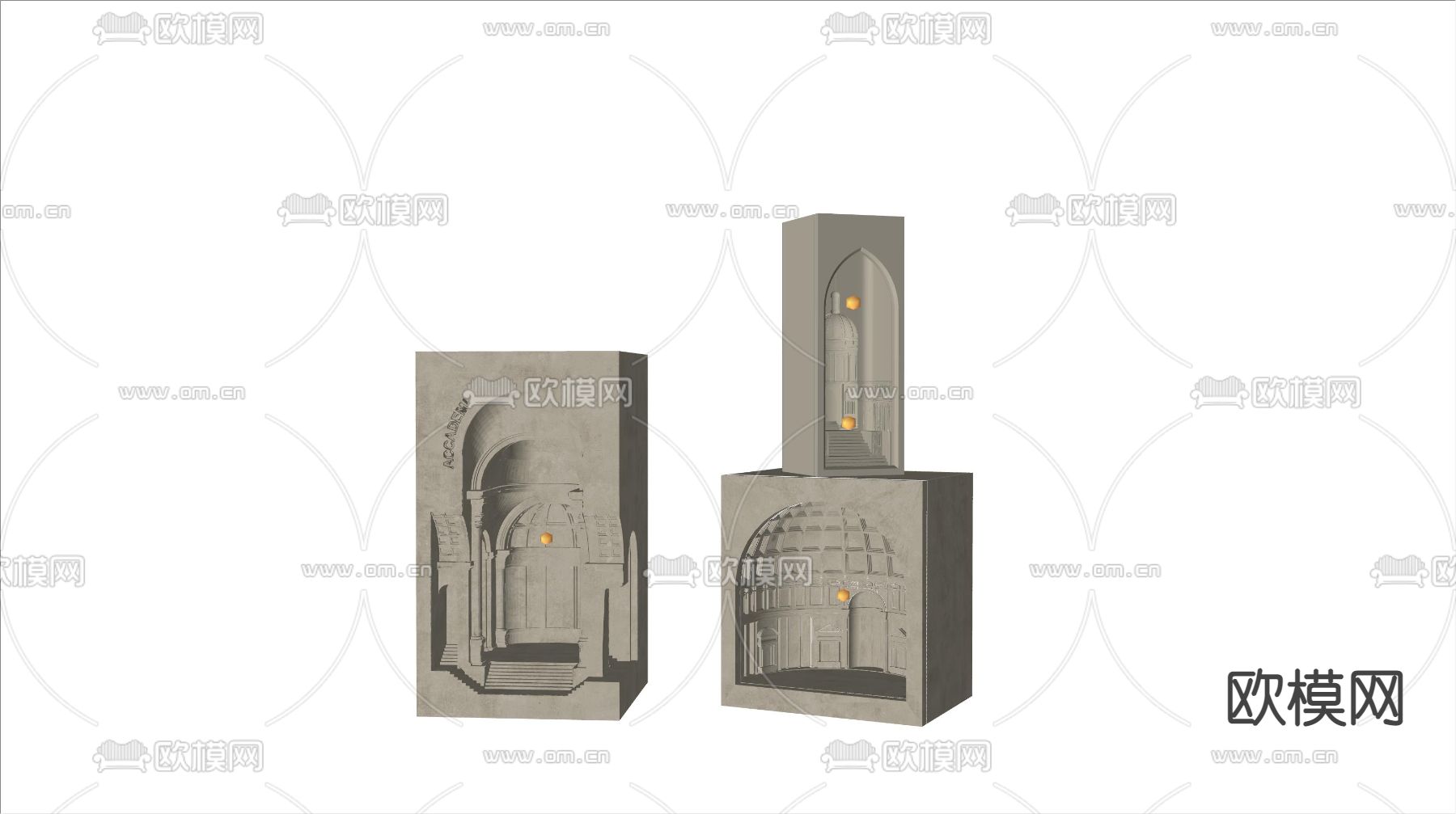欧式嵌入式石膏灯 壁灯su模型下载（渲染图2）
